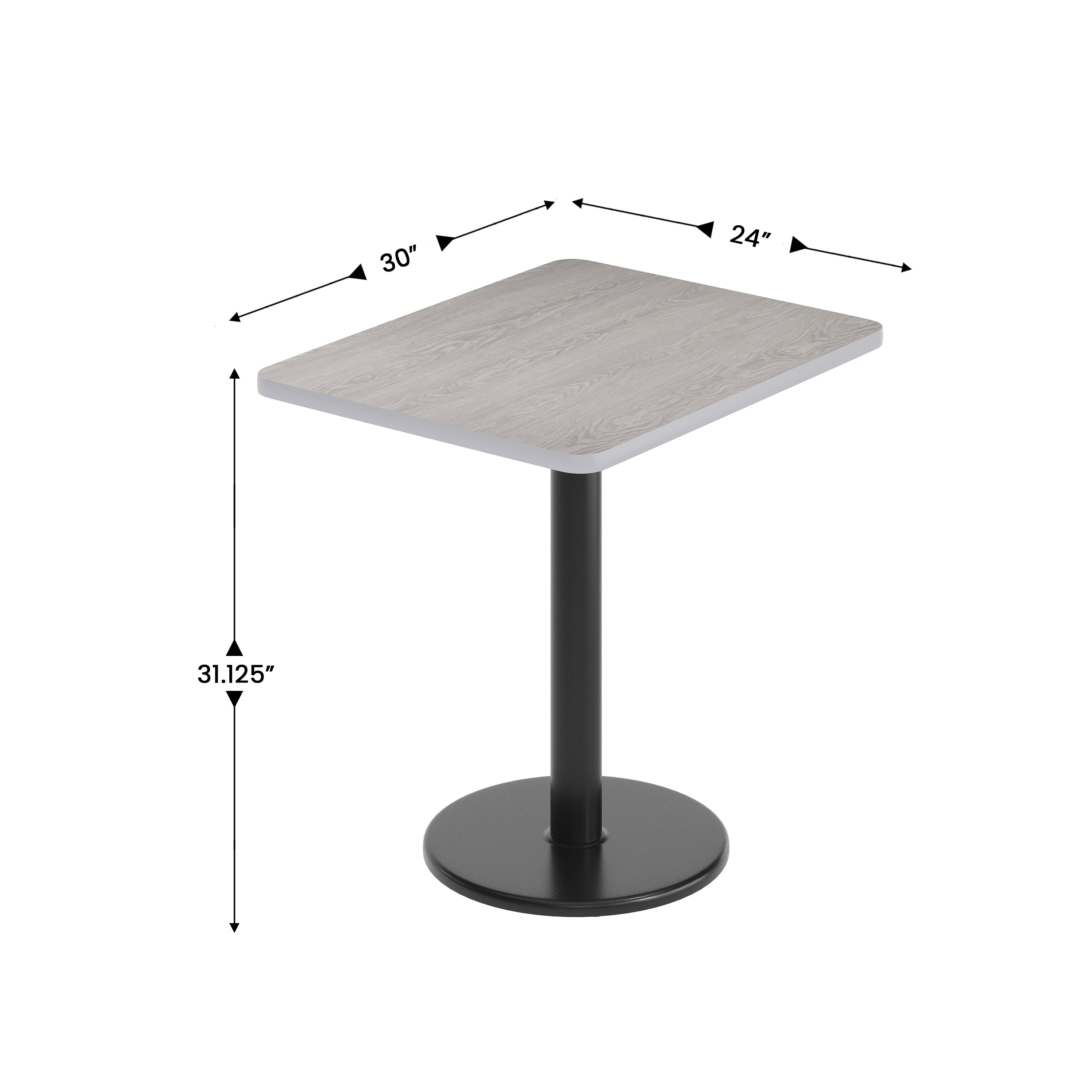 Graniss 24'' x 30'' Gray Rectangular Laminate Table Top with Black 18" Round Table Height Base