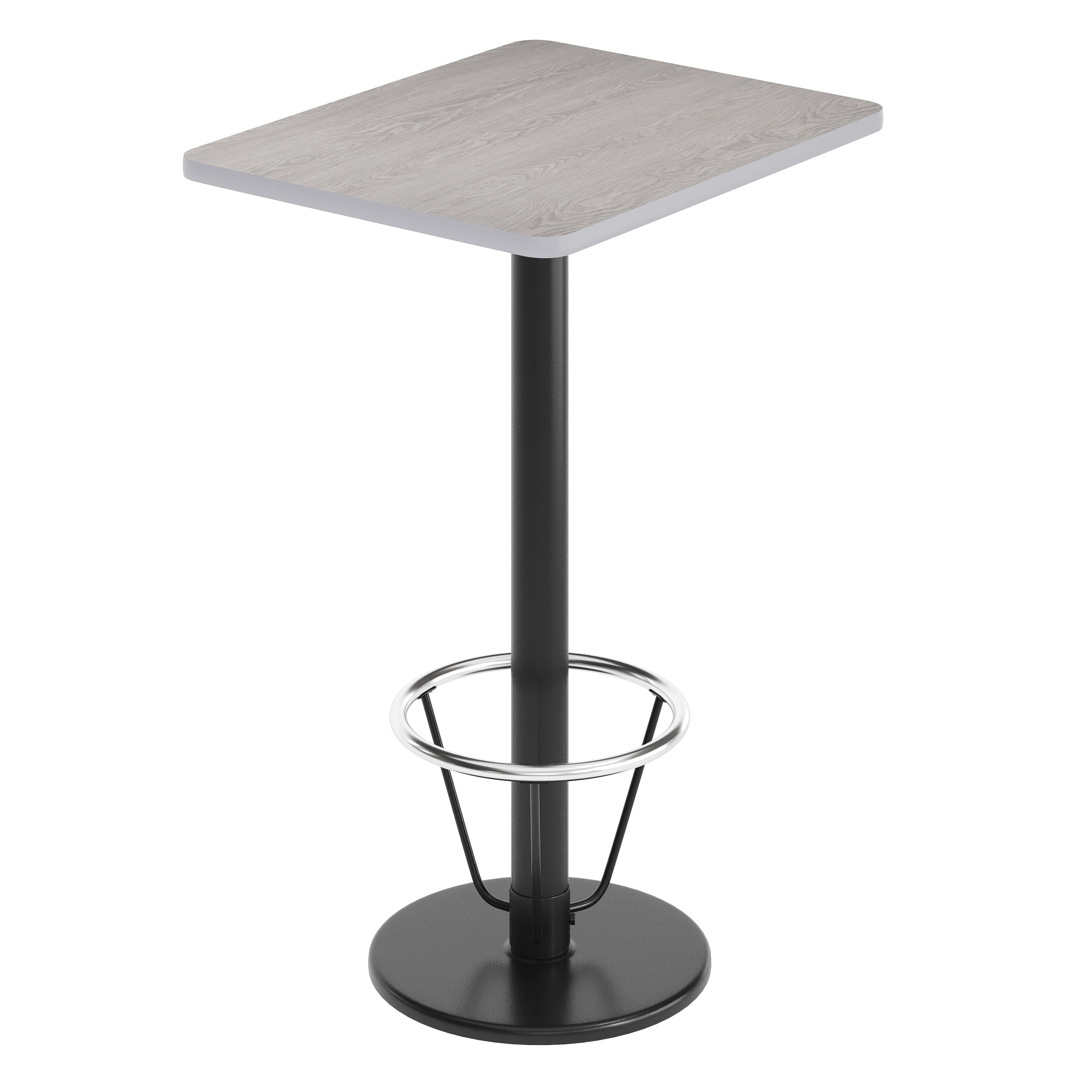 Stiles 24'' x 30'' Gray Rectangular Laminate Table Top with Black 18" Round Bar Height Table Base with Footring