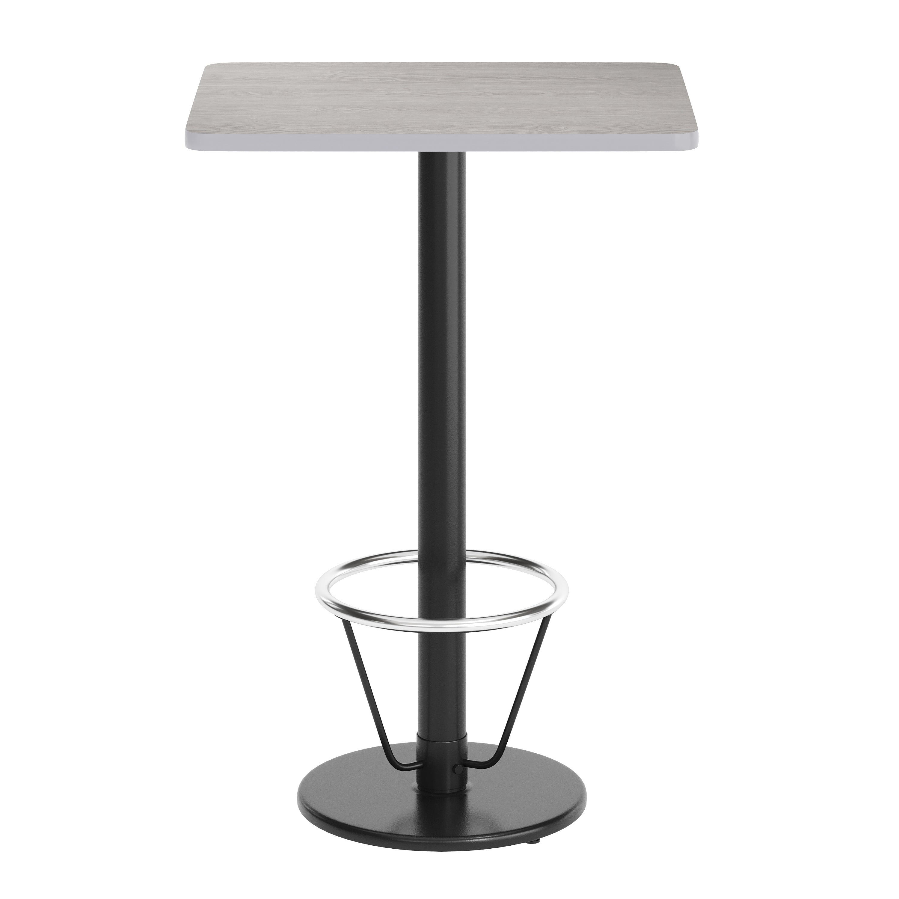 Stiles 24'' x 30'' Gray Rectangular Laminate Table Top with Black 18" Round Bar Height Table Base with Footring