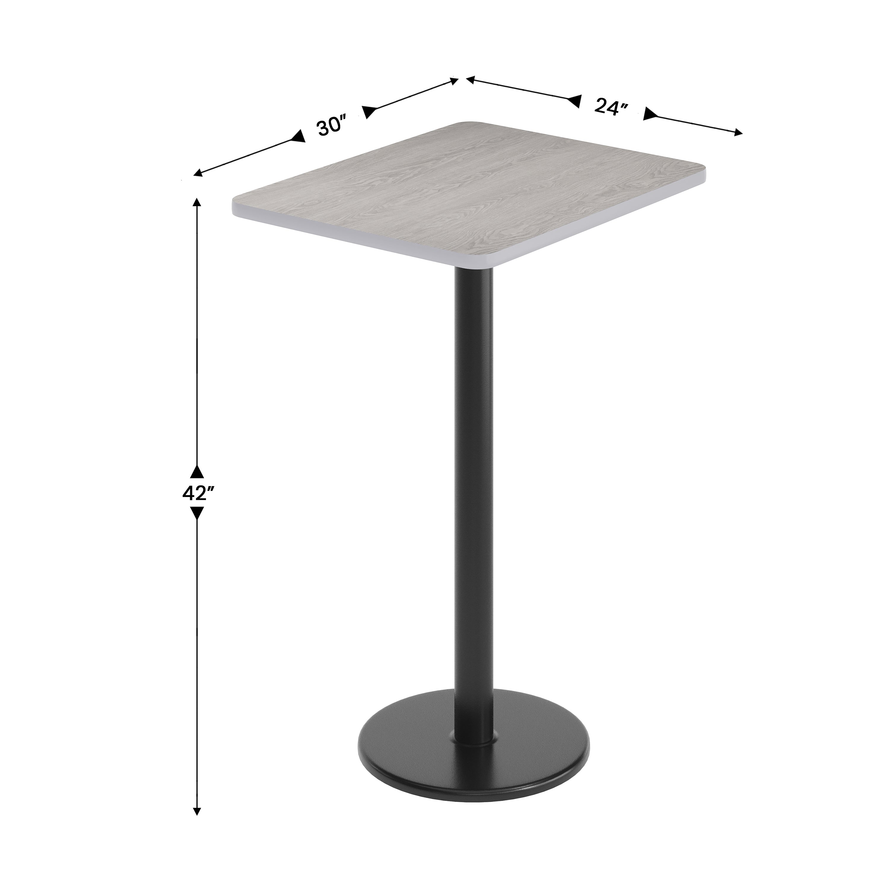 Stiles 24'' x 30'' Gray Rectangular Laminate Table Top with Black 18" Round Bar Height Table Base