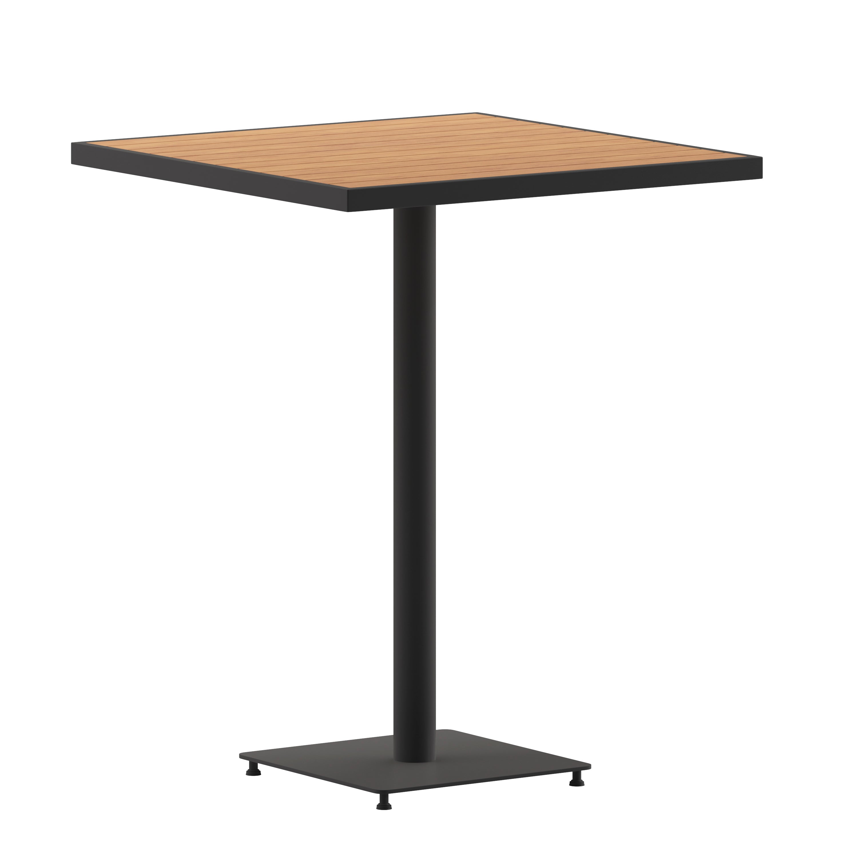 Lark Commercial Grade 32" Square Outdoor Bar Height Table with Faux Teak Poly Resin Slats