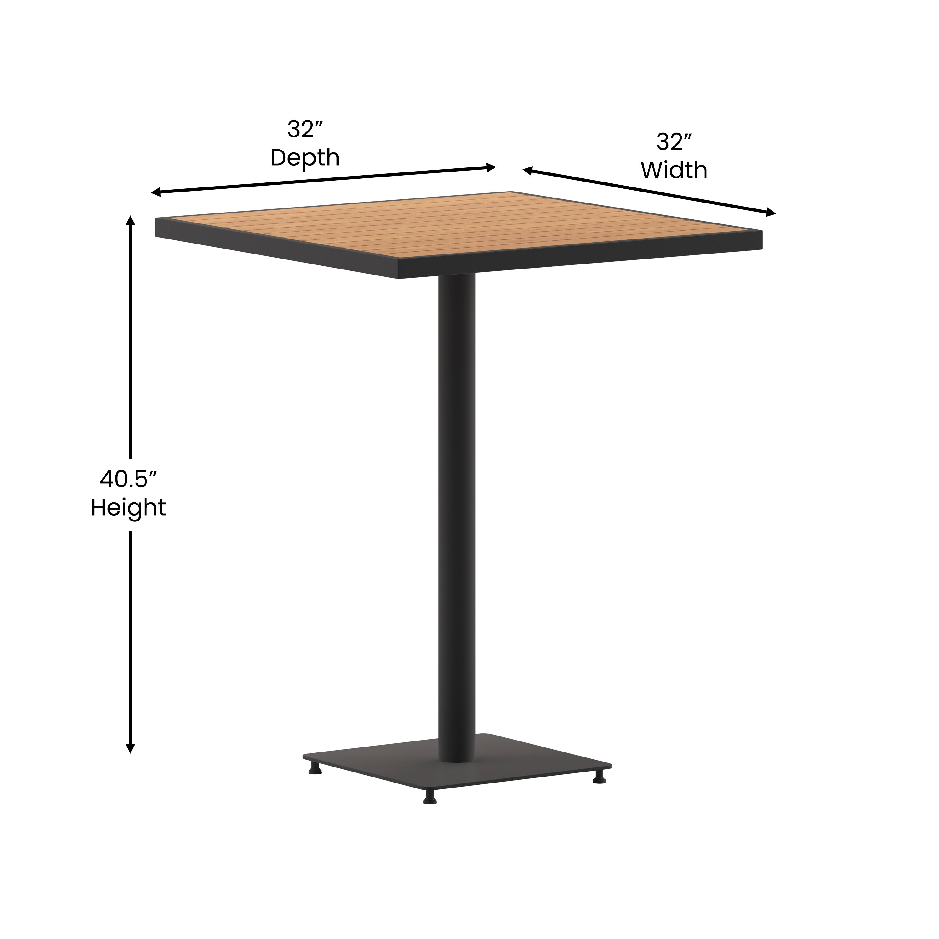 Lark Commercial Grade 32" Square Outdoor Bar Height Table with Faux Teak Poly Resin Slats