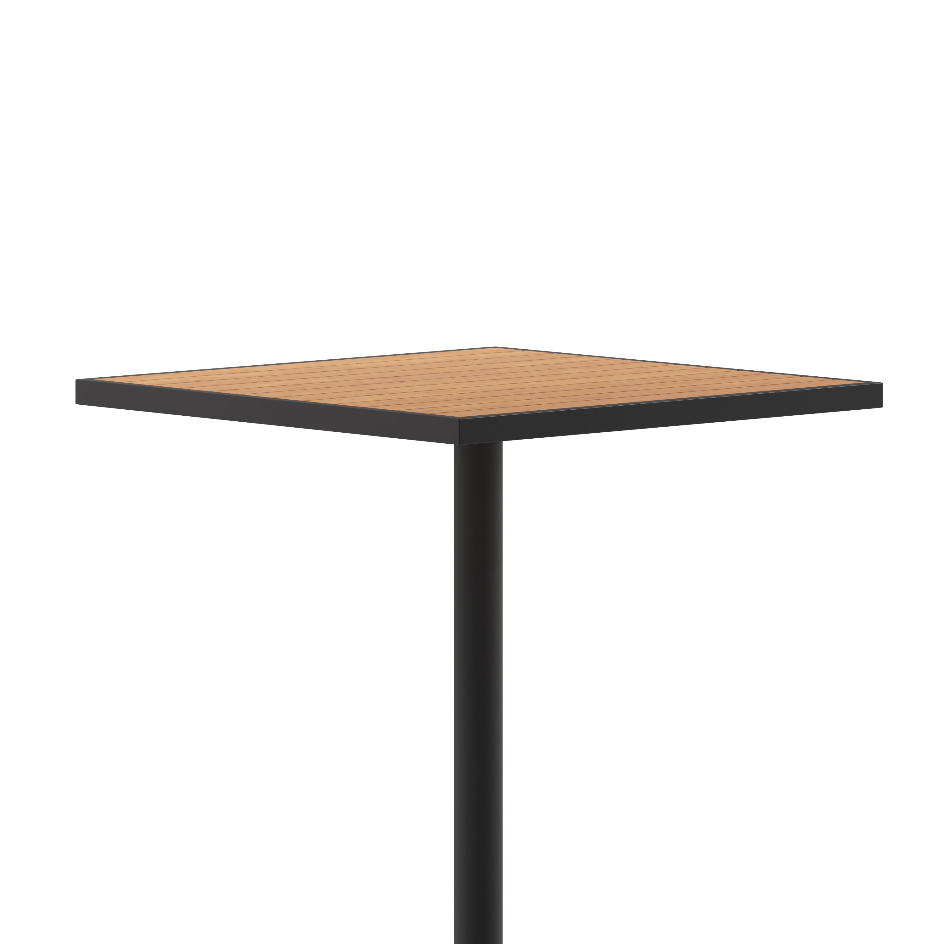 Lark Commercial Grade 32" Square Outdoor Bar Height Table with Faux Teak Poly Resin Slats