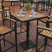 Lark Commercial Grade 32" Square Outdoor Bar Height Table with Faux Teak Poly Resin Slats