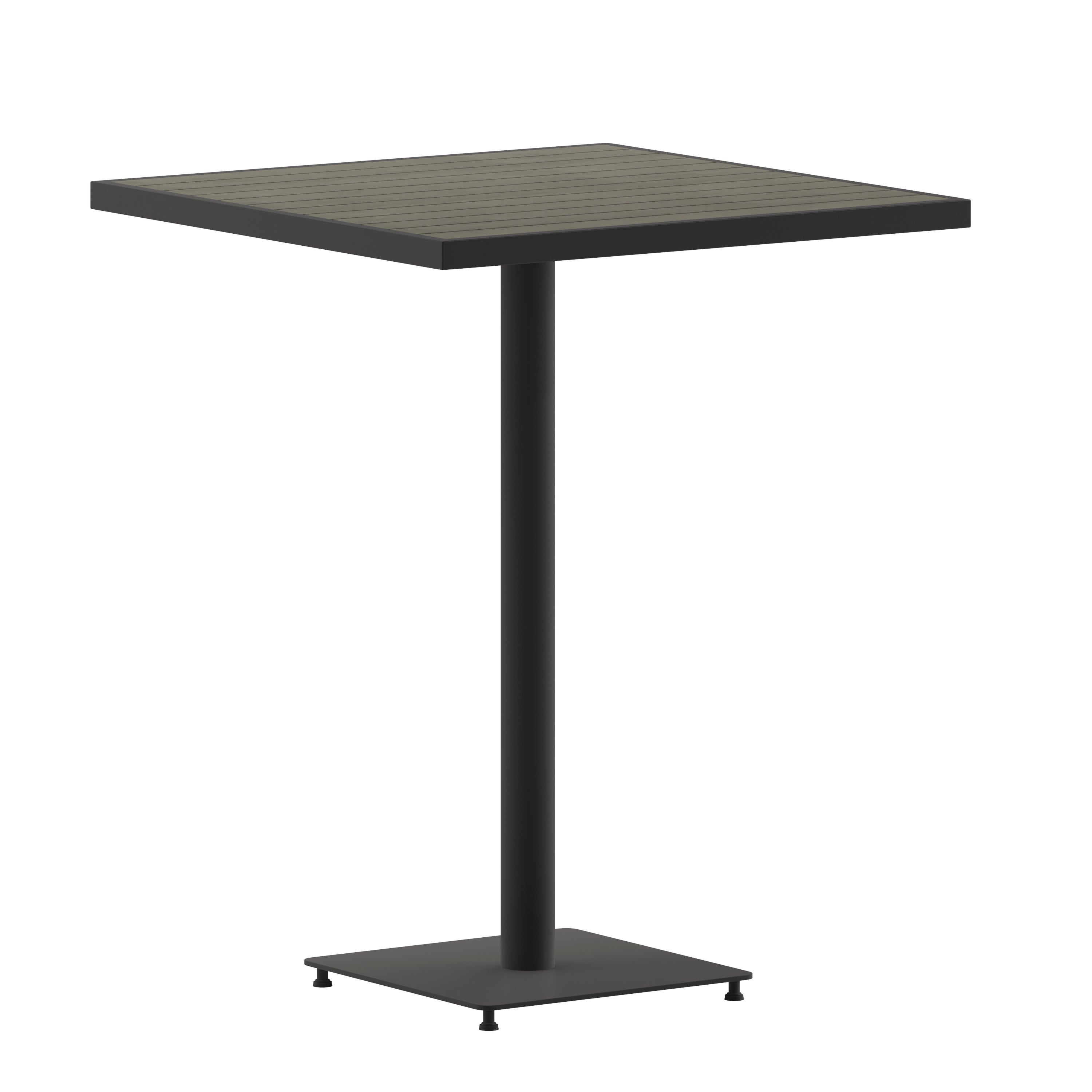 Lark Commercial Grade 32" Square Outdoor Bar Height Table with Gray Wash Poly Resin Slats