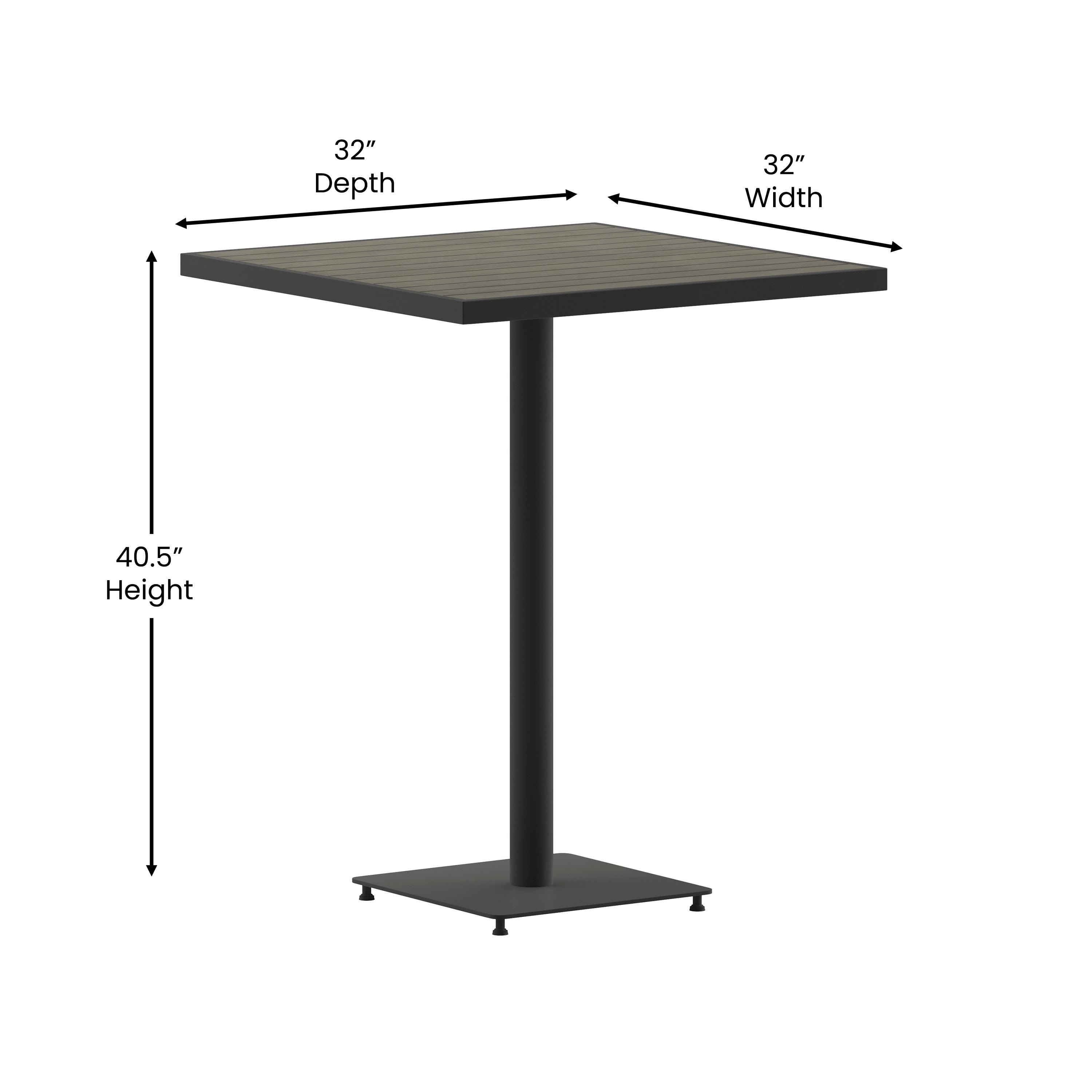 Lark Commercial Grade 32" Square Outdoor Bar Height Table with Gray Wash Poly Resin Slats