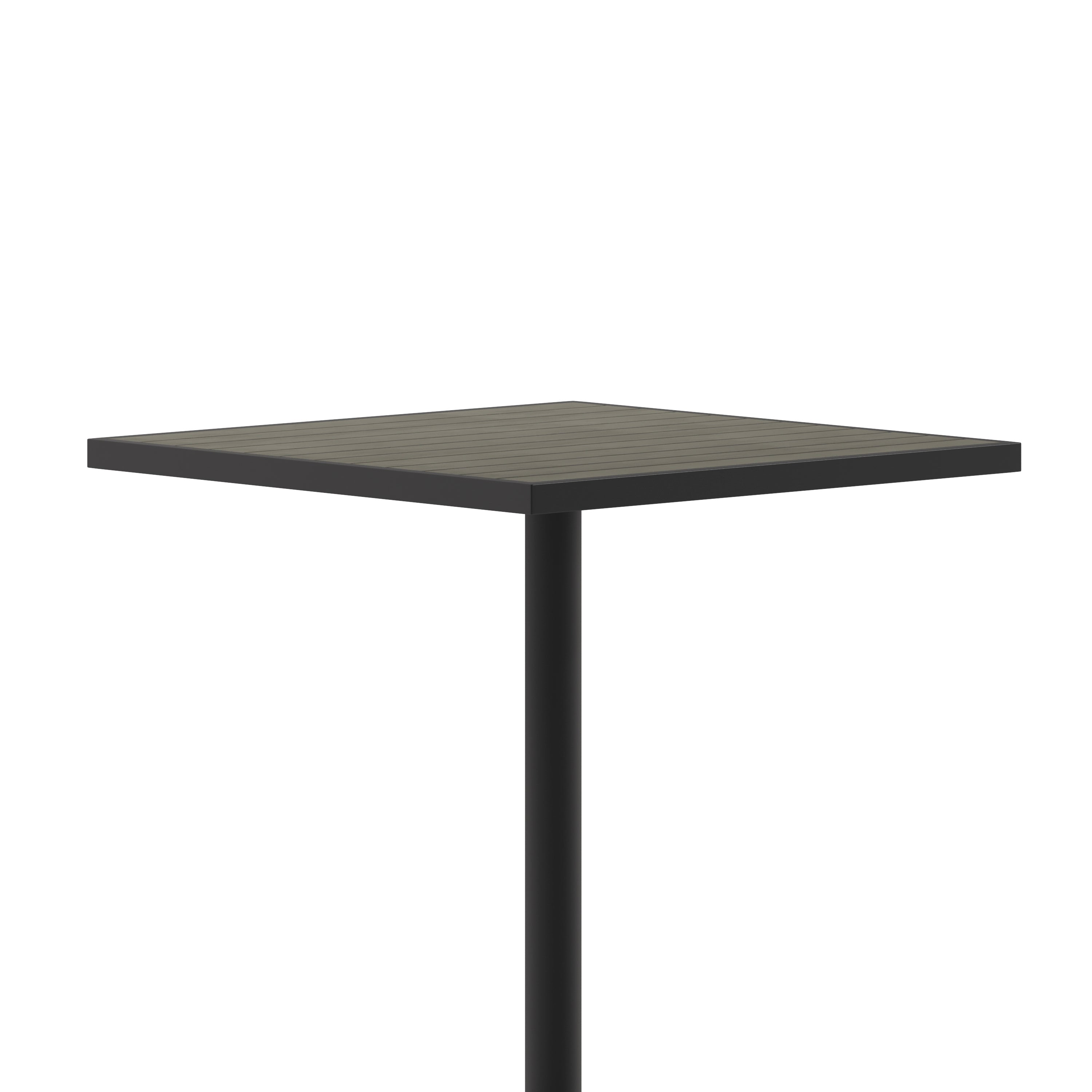 Lark Commercial Grade 32" Square Outdoor Bar Height Table with Gray Wash Poly Resin Slats