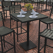 Lark Commercial Grade 32" Square Outdoor Bar Height Table with Gray Wash Poly Resin Slats