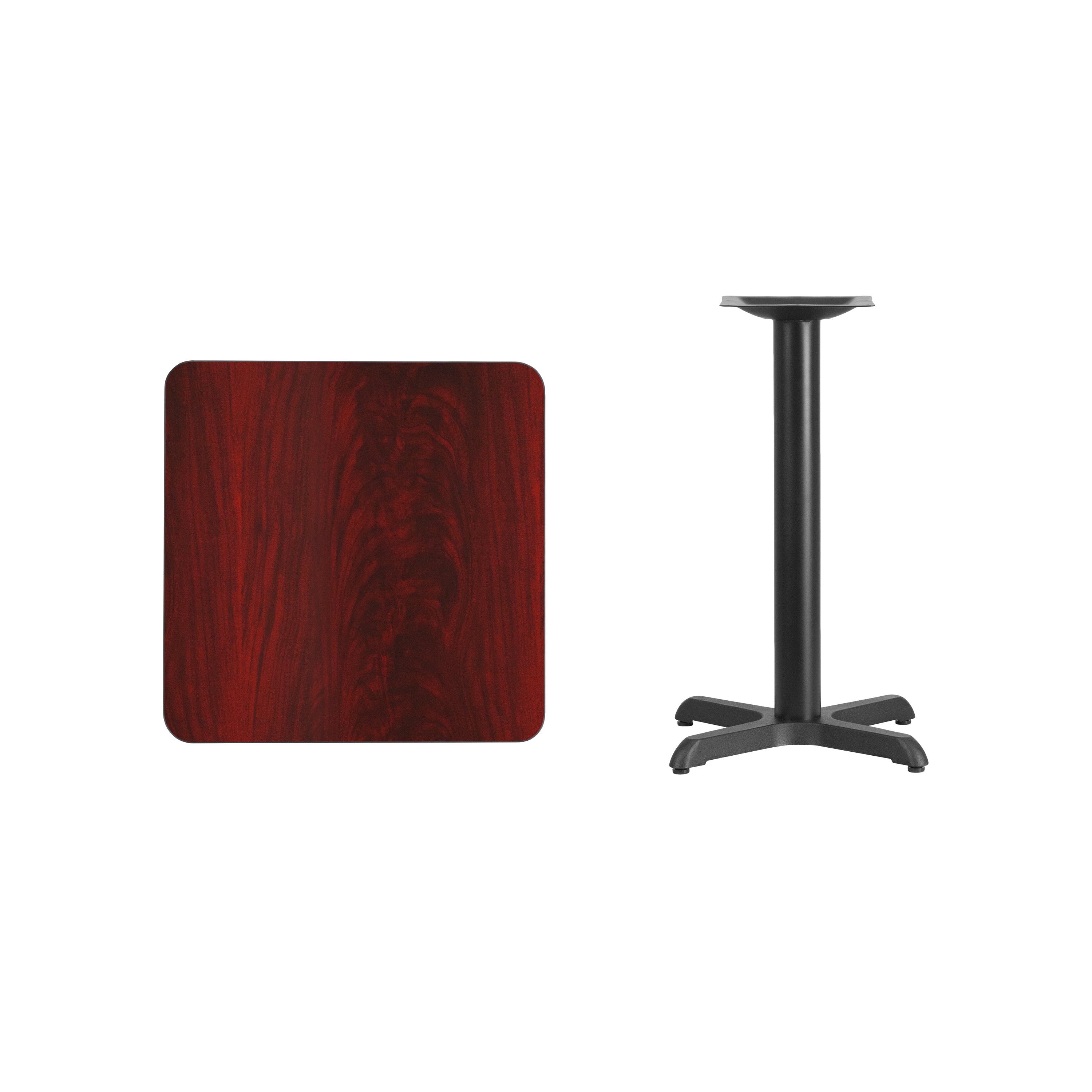Graniss 24'' Square Mahogany Laminate Table Top with 22'' x 22'' Table Height Base