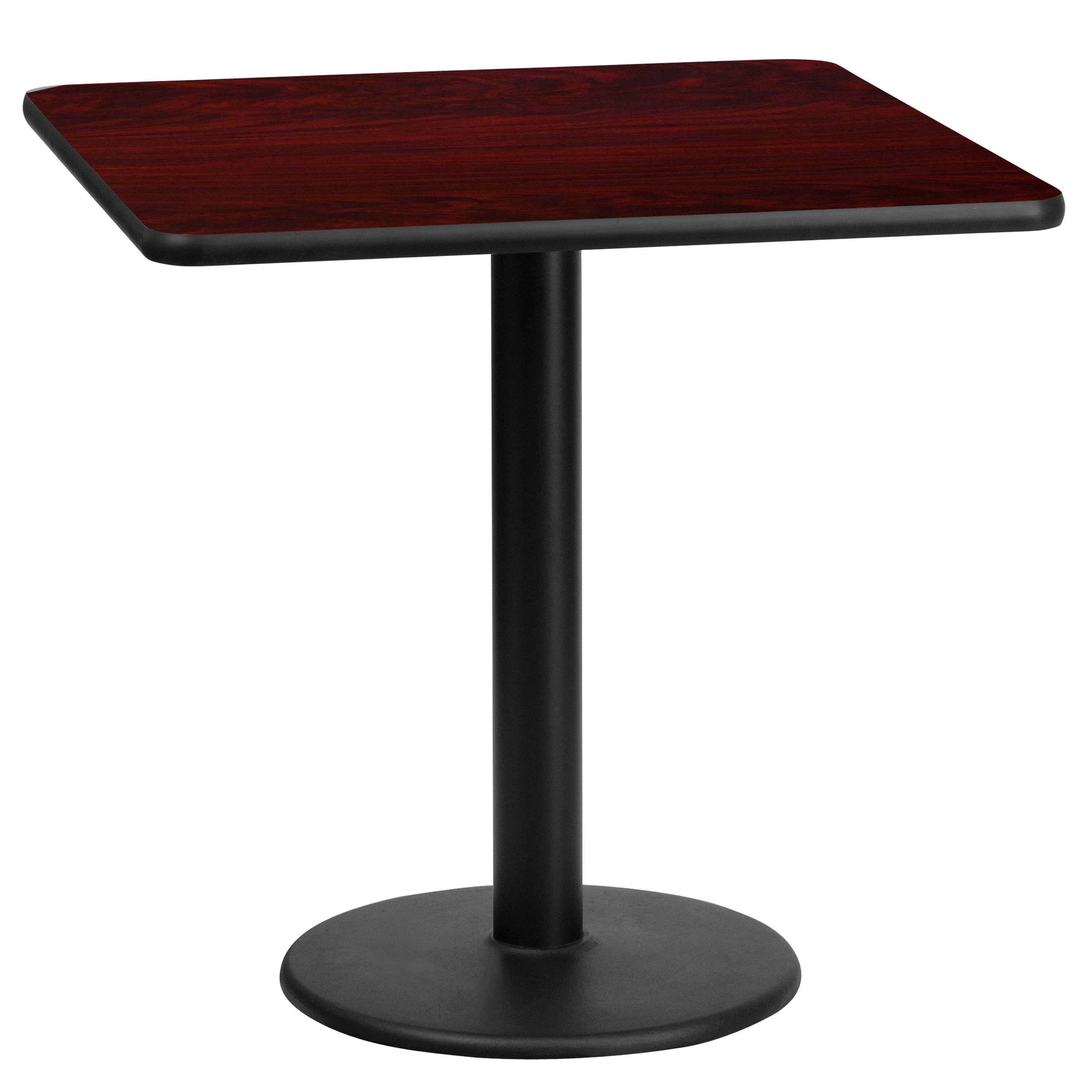 Graniss 24'' Square Mahogany Laminate Table Top with 18'' Round Table Height Base