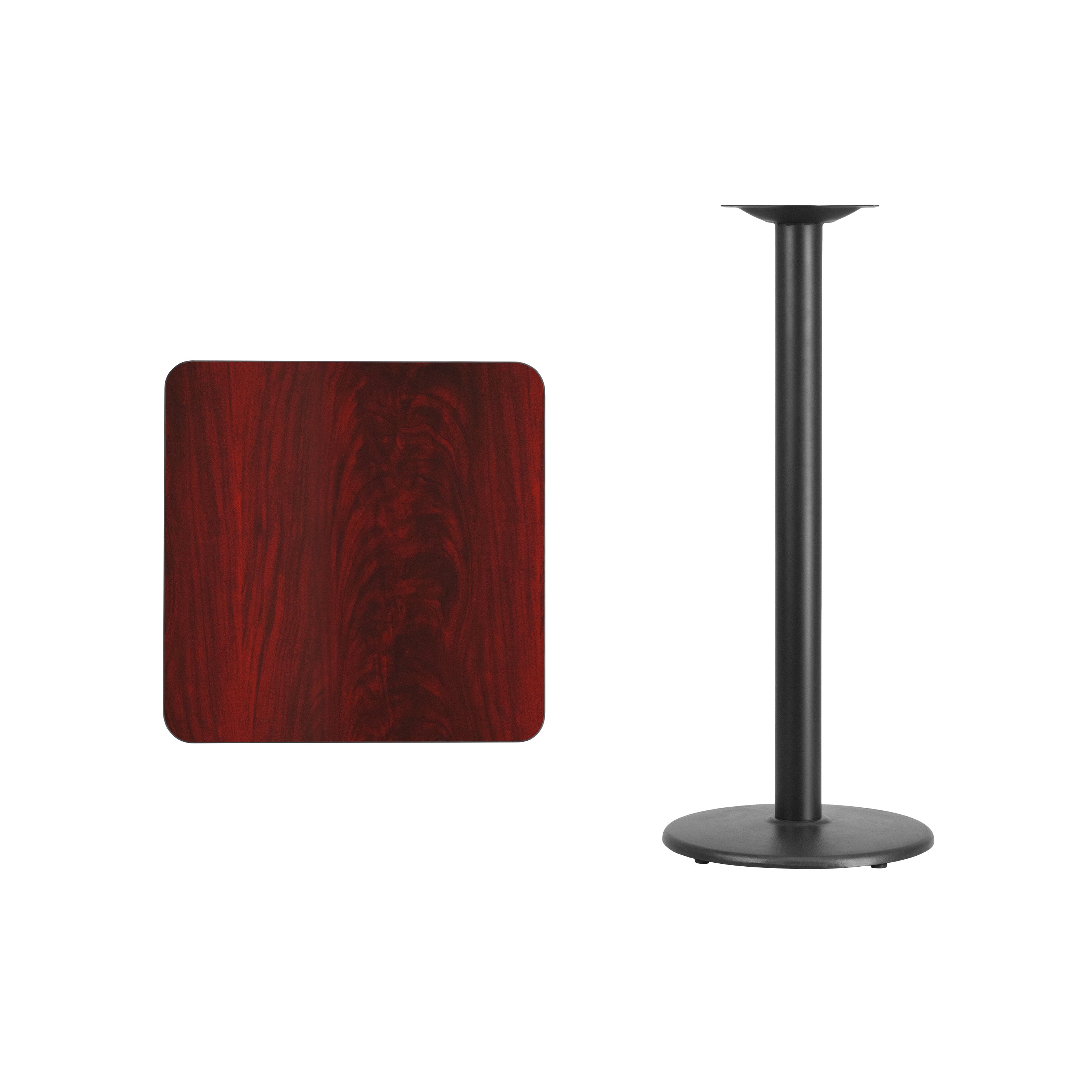 Stiles 24'' Square Mahogany Laminate Table Top with 18'' Round Bar Height Table Base