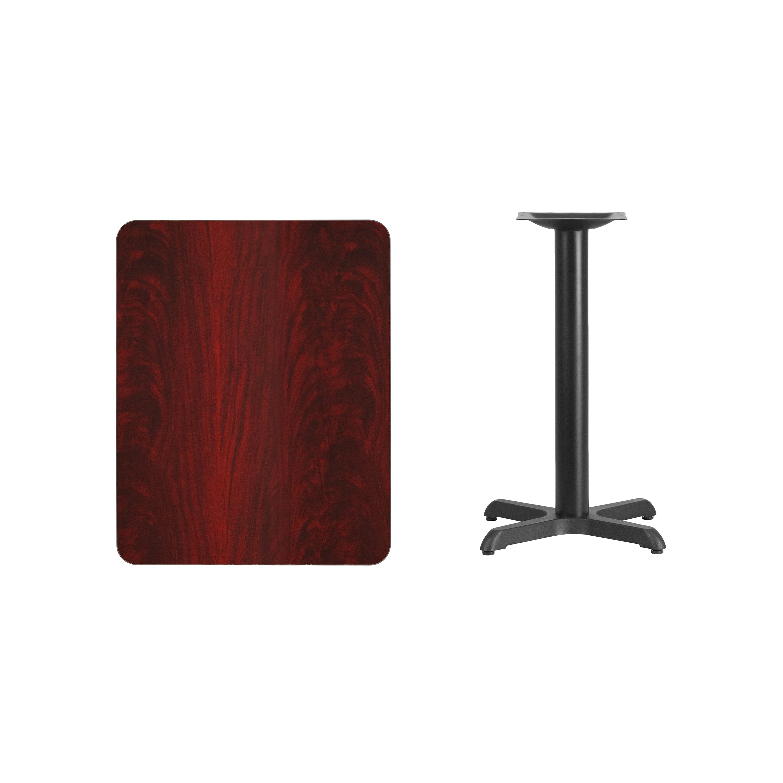 Graniss 24'' x 30'' Rectangular Mahogany Laminate Table Top with 22'' x 22'' Table Height Base