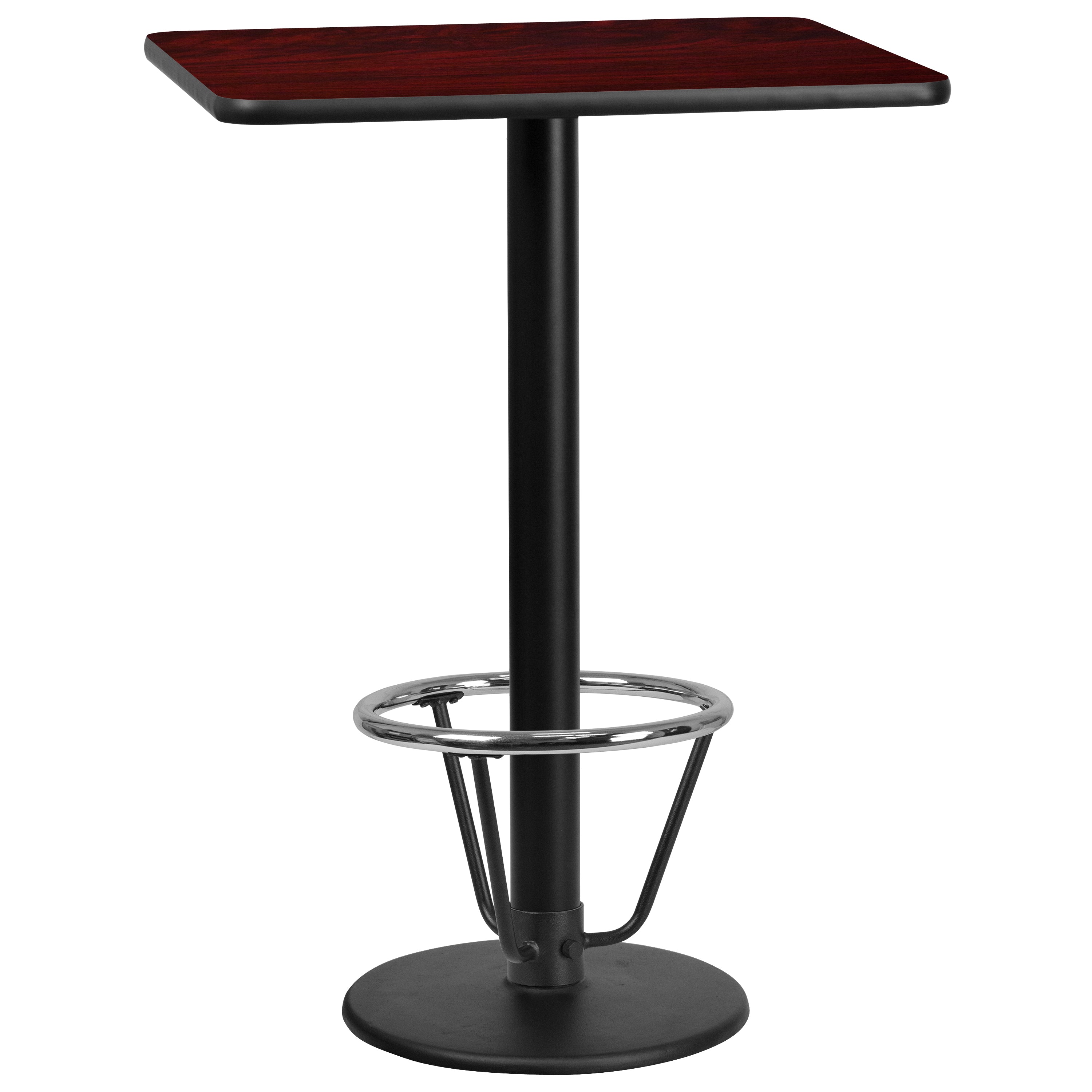 Stiles 24'' x 30'' Rectangular Mahogany Laminate Table Top with 18'' Round Bar Height Table Base and Foot Ring