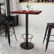 Stiles 24'' x 30'' Rectangular Mahogany Laminate Table Top with 18'' Round Bar Height Table Base and Foot Ring