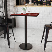 Stiles 24'' x 30'' Rectangular Mahogany Laminate Table Top with 18'' Round Bar Height Table Base