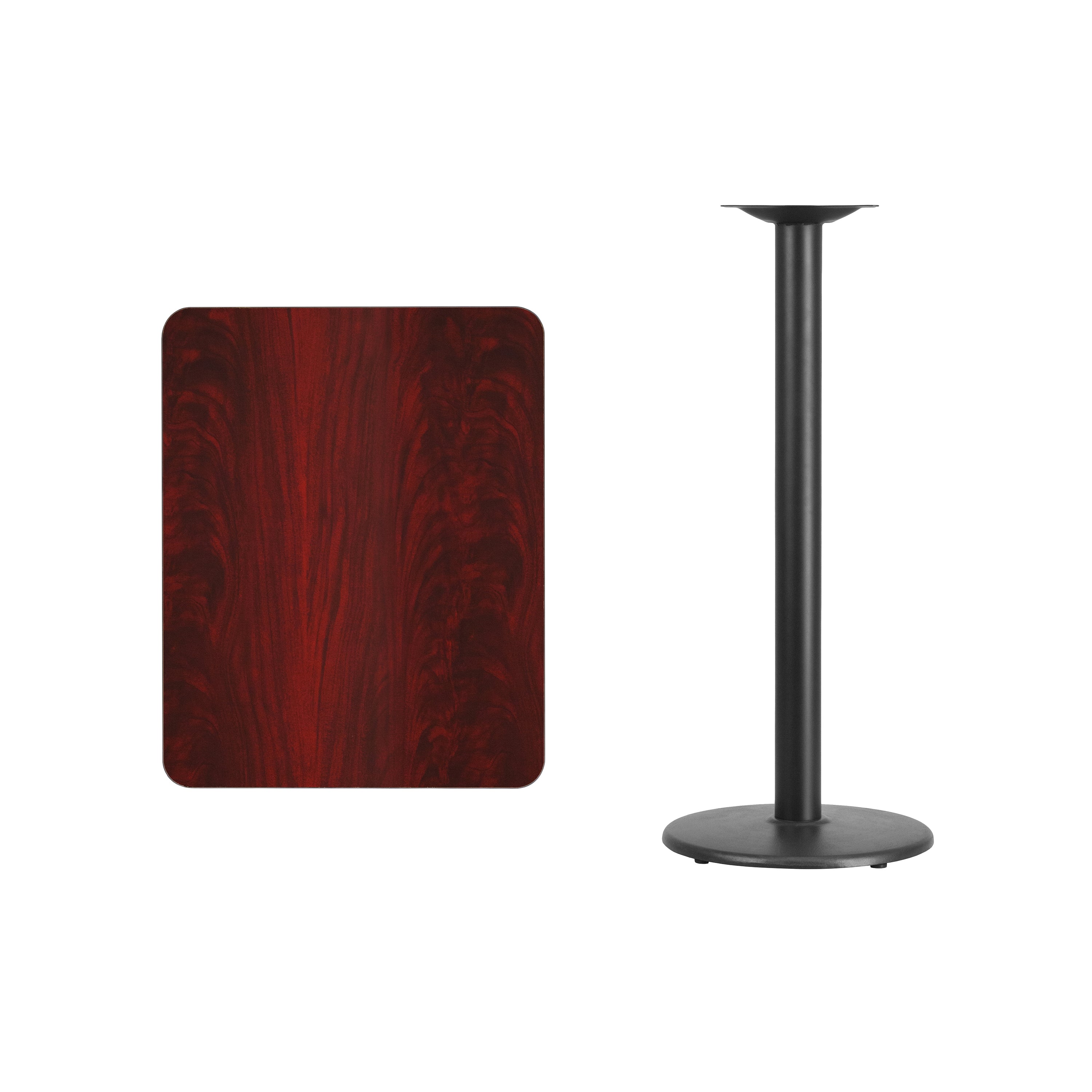 Stiles 24'' x 30'' Rectangular Mahogany Laminate Table Top with 18'' Round Bar Height Table Base