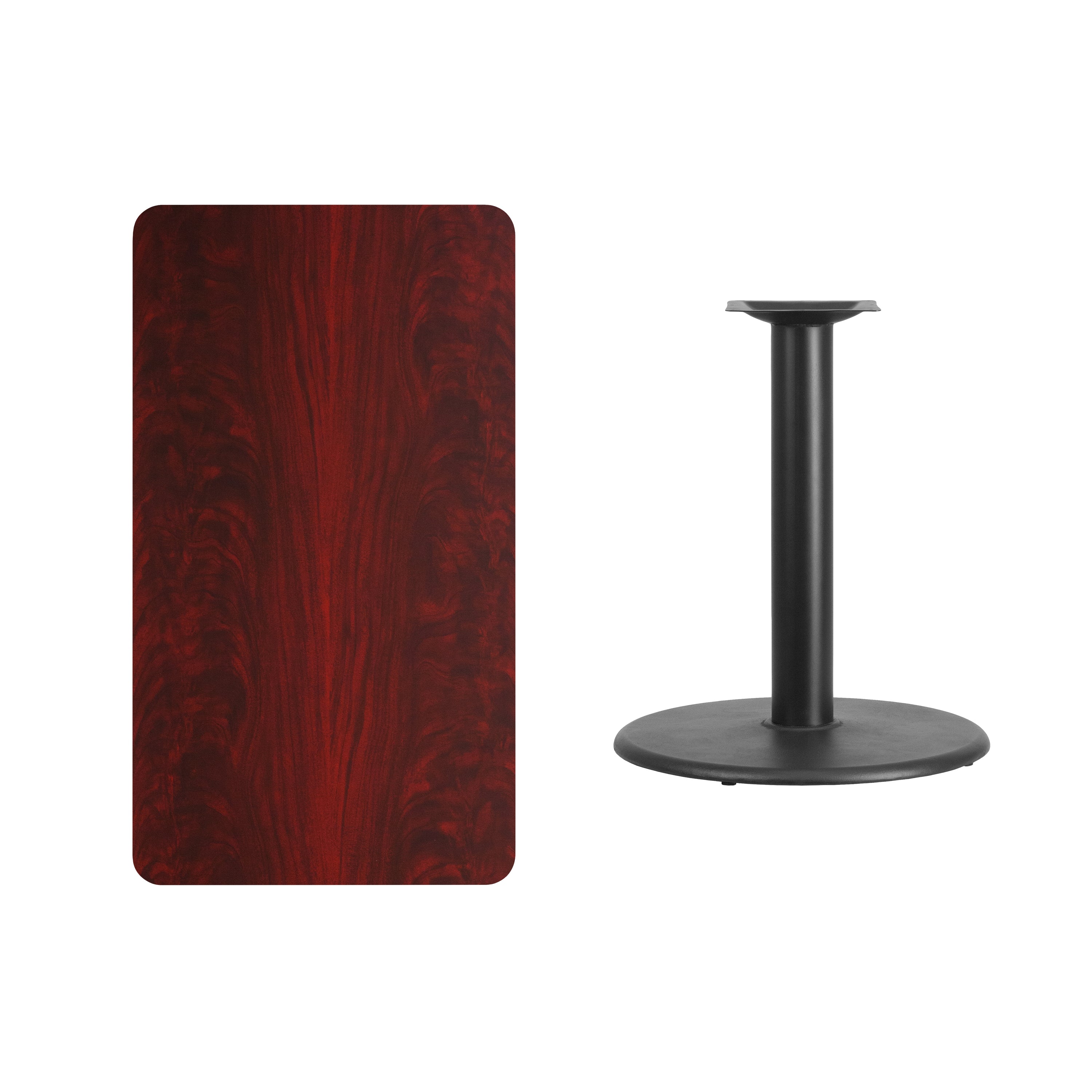 Graniss 24'' x 42'' Rectangular Mahogany Laminate Table Top with 24'' Round Table Height Base