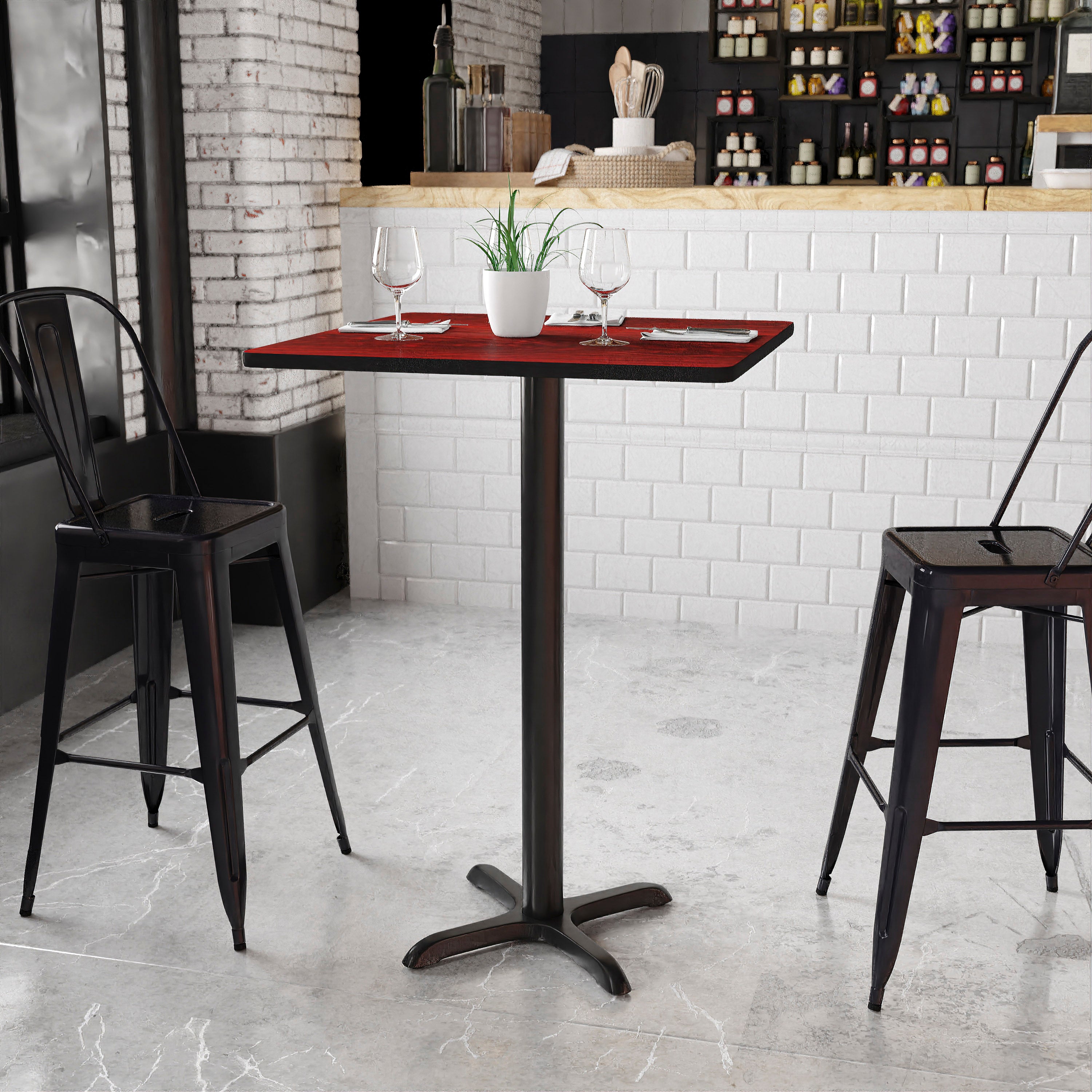 Stiles 30'' Square Mahogany Laminate Table Top with 22'' x 22'' Bar Height Table Base