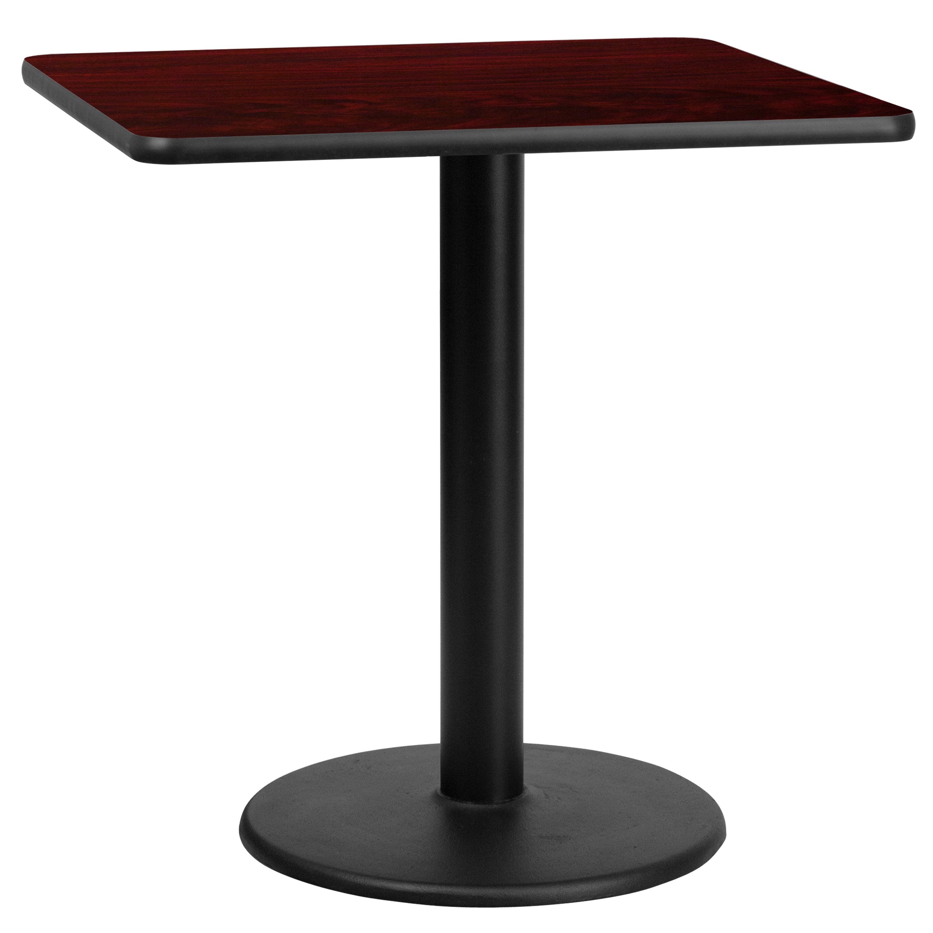 Graniss 30'' Square Mahogany Laminate Table Top with 18'' Round Table Height Base
