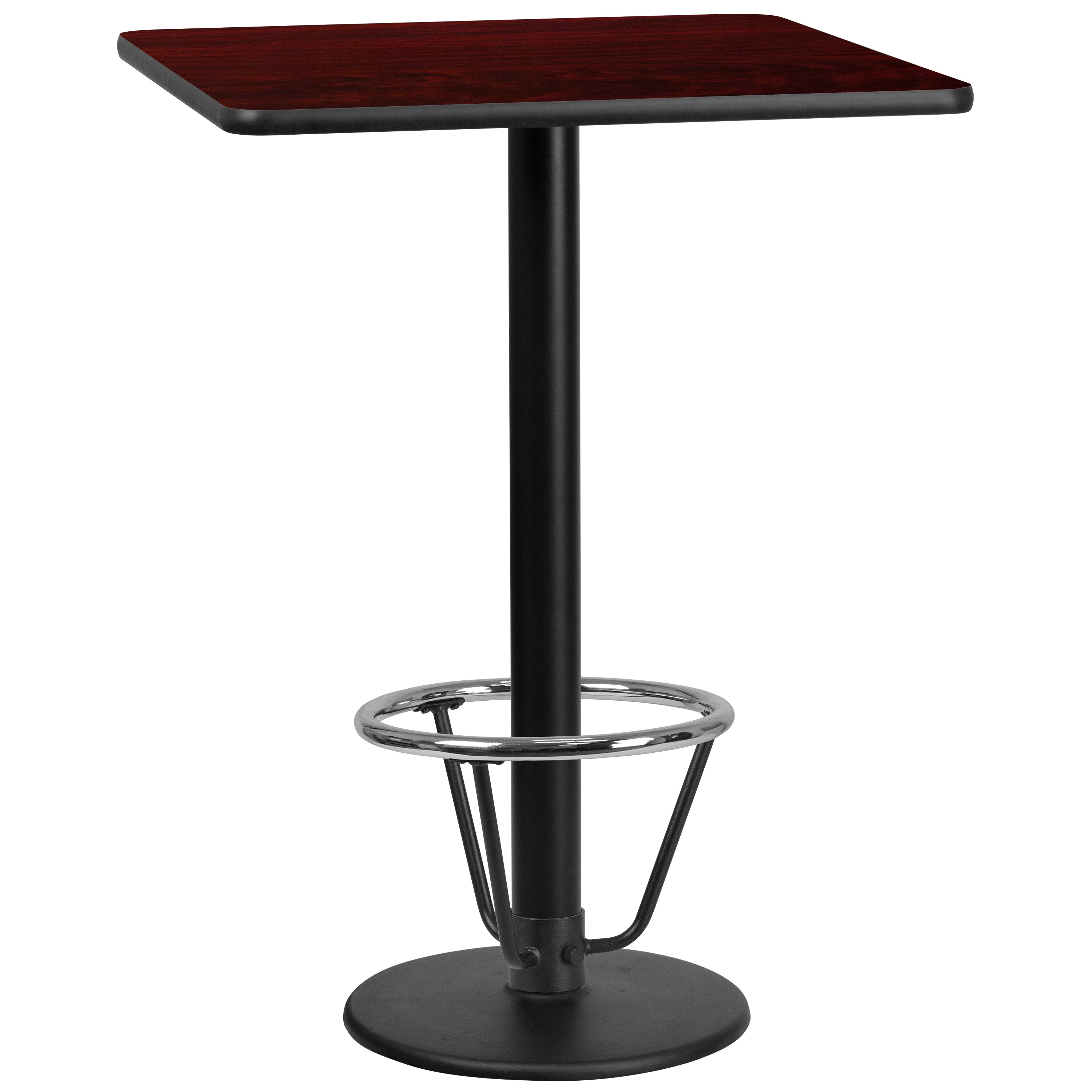 Stiles 30'' Square Mahogany Laminate Table Top with 18'' Round Bar Height Table Base and Foot Ring