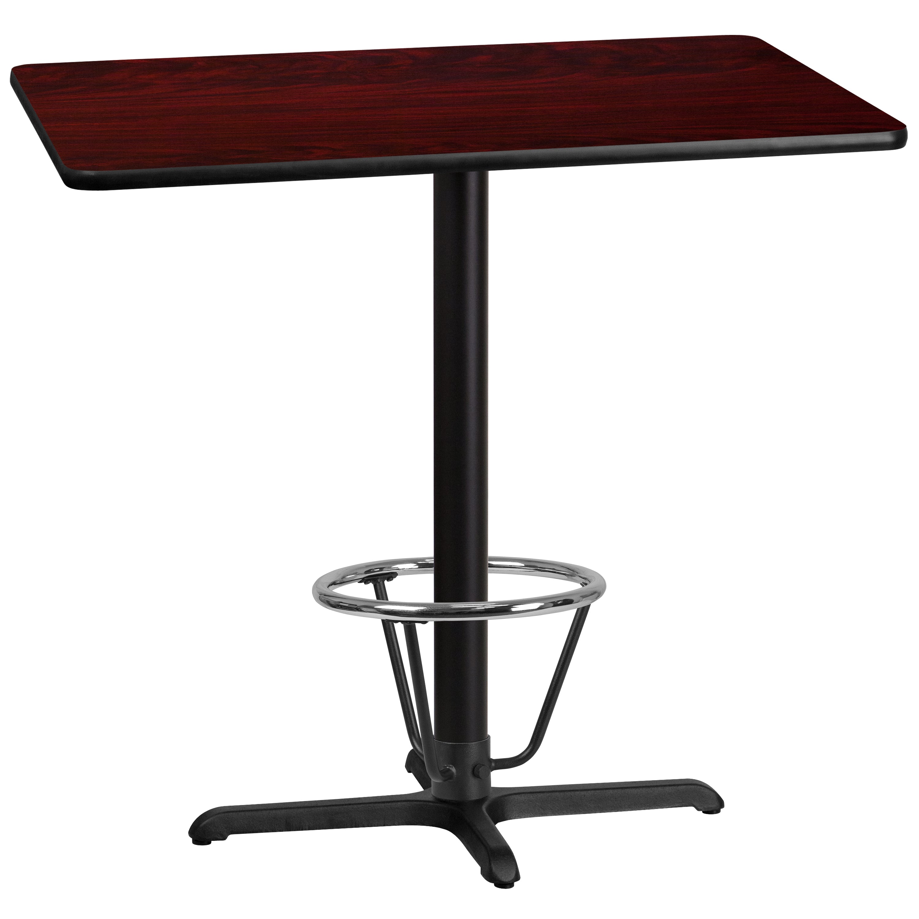 Stiles 30'' x 42'' Rectangular Mahogany Laminate Table Top with 23.5'' x 29.5'' Bar Height Table Base and Foot Ring