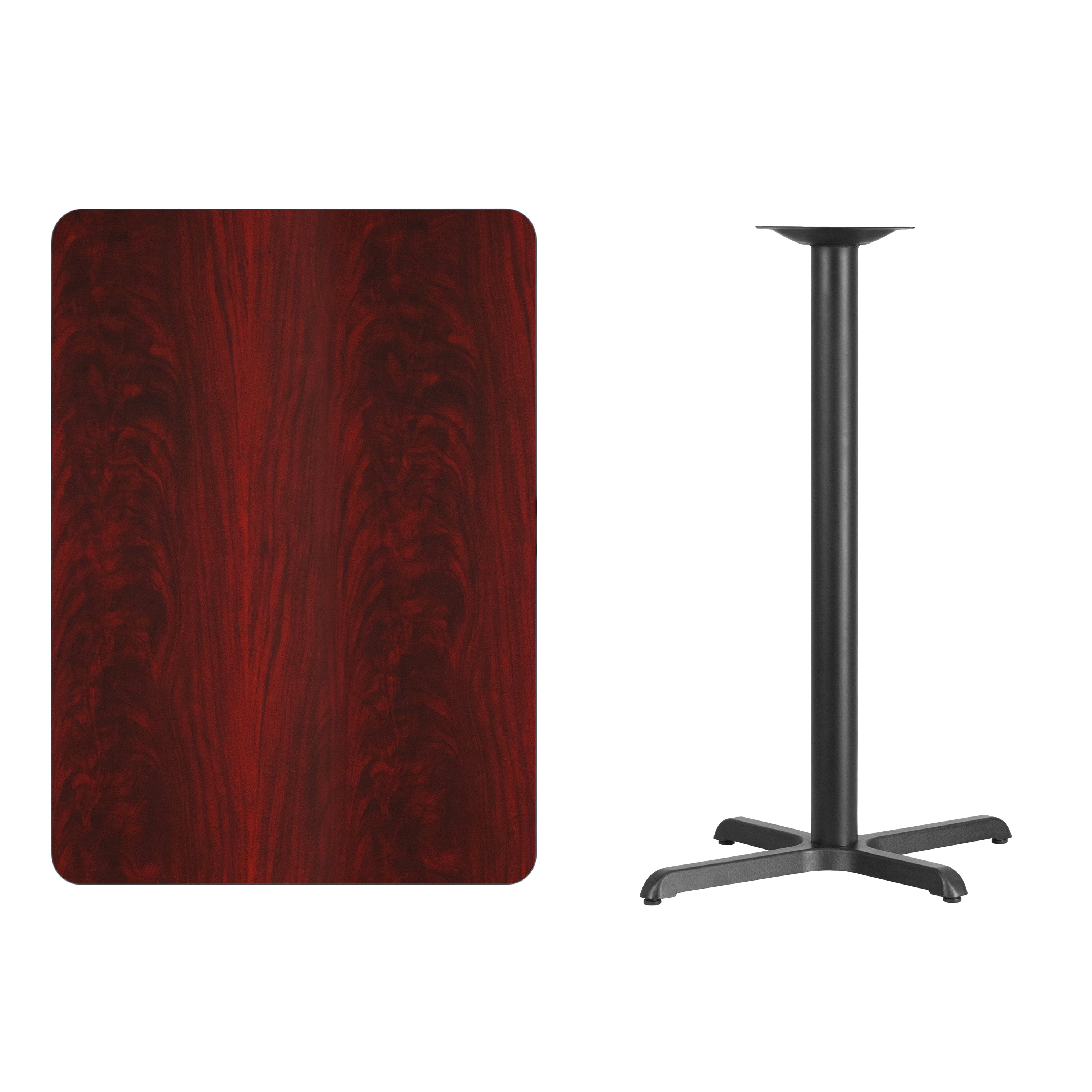 Stiles 30'' x 42'' Rectangular Mahogany Laminate Table Top with 23.5'' x 29.5'' Bar Height Table Base