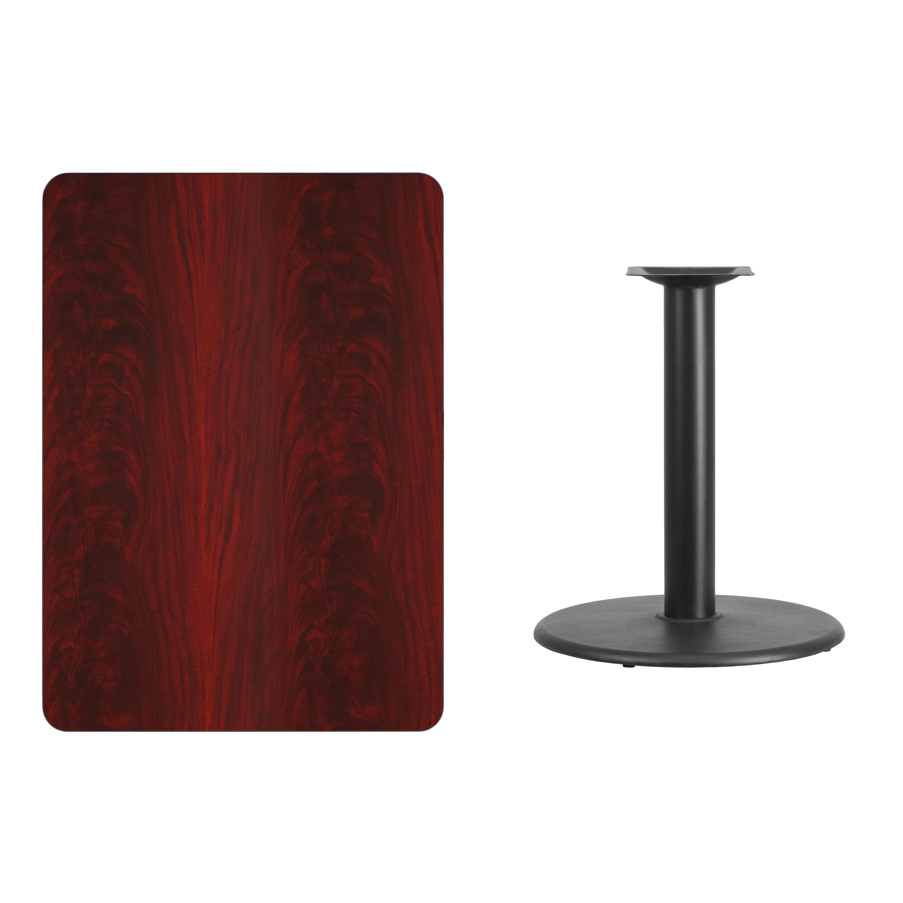 Graniss 30'' x 42'' Rectangular Mahogany Laminate Table Top with 24'' Round Table Height Base