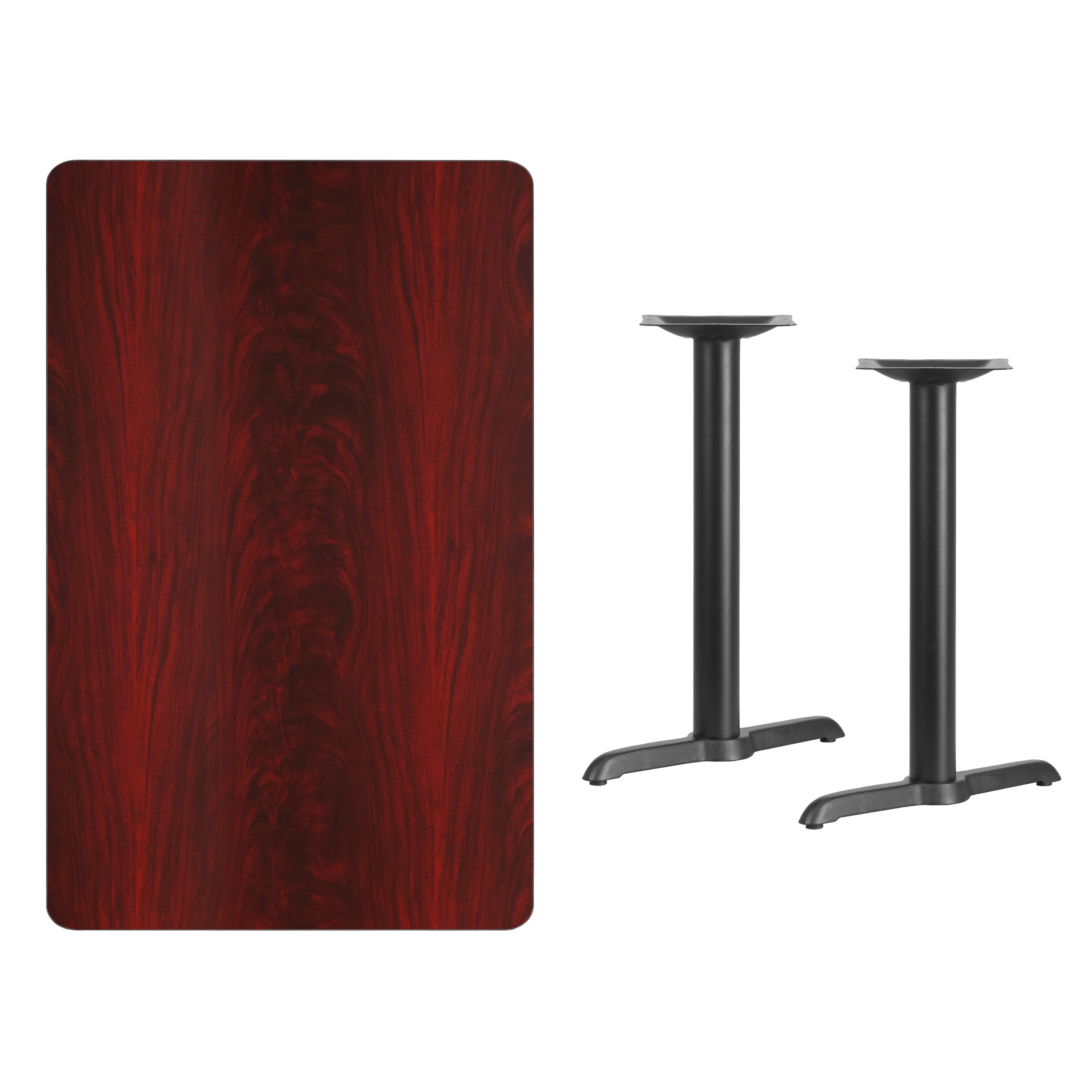 Graniss 30'' x 48'' Rectangular Mahogany Laminate Table Top with 5'' x 22'' Table Height Bases
