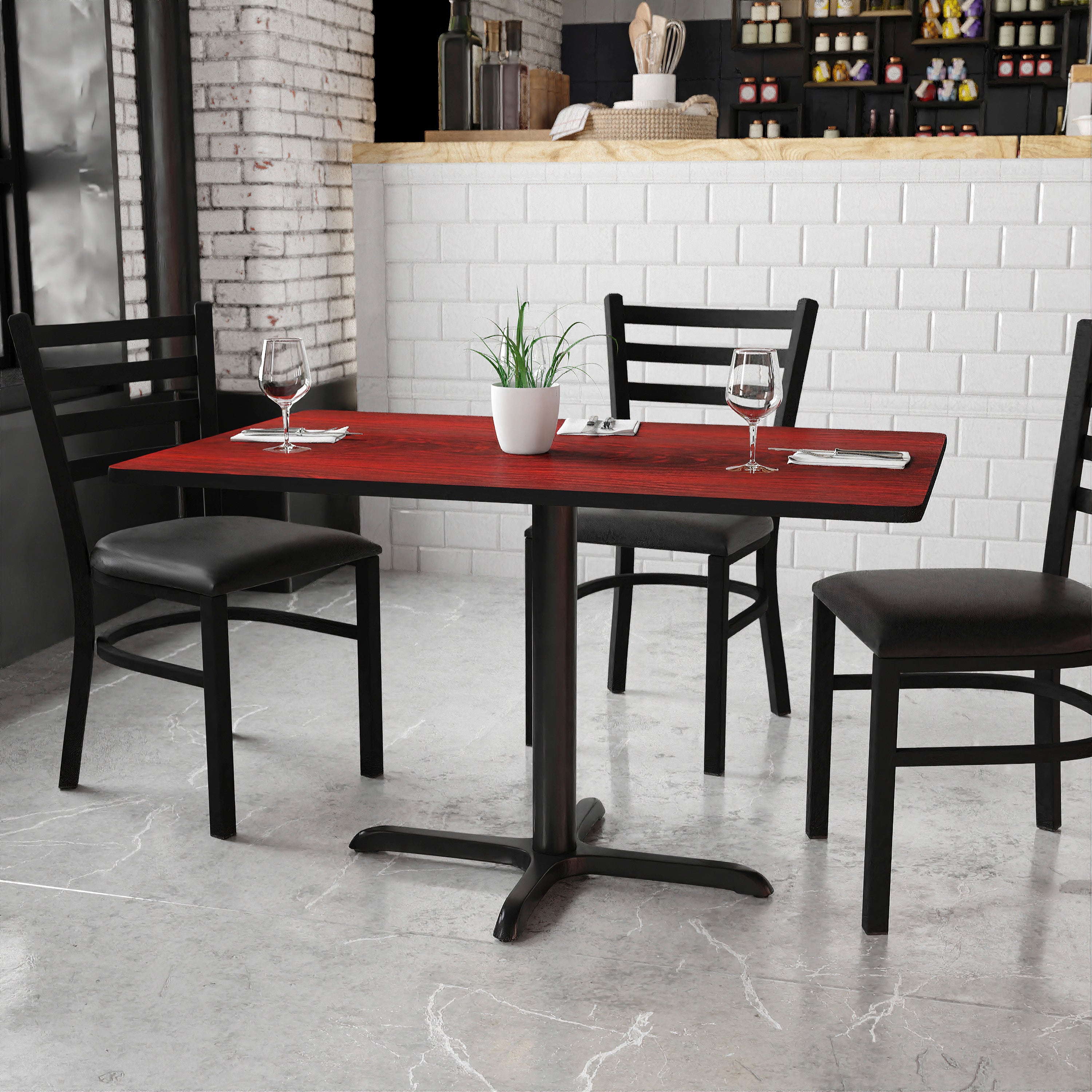 Graniss 30'' x 48'' Rectangular Mahogany Laminate Table Top with 23.5'' x 29.5'' Table Height Base