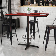 Stiles 30'' x 48'' Rectangular Mahogany Laminate Table Top with 23.5'' x 29.5'' Bar Height Table Base and Foot Ring
