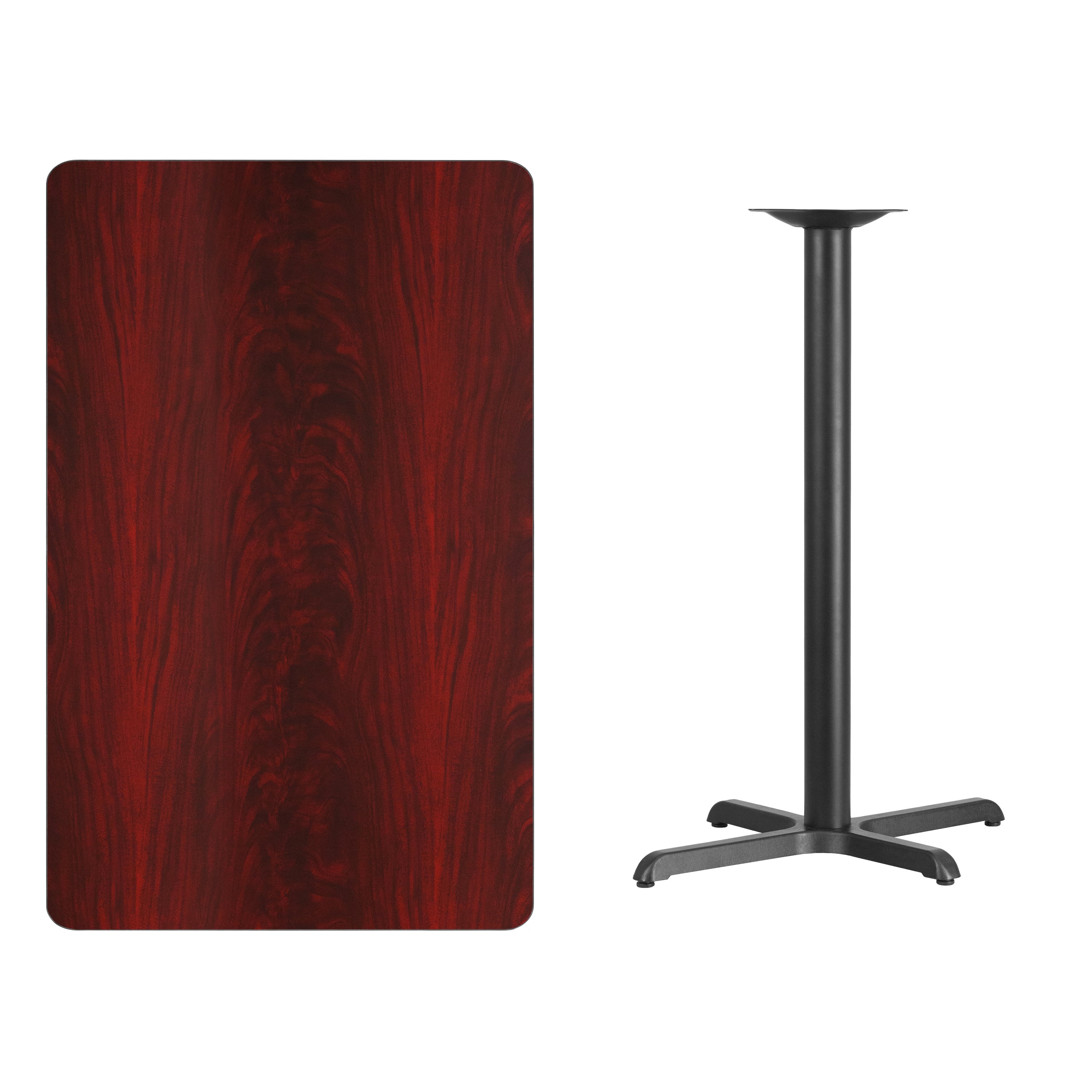 Stiles 30'' x 48'' Rectangular Mahogany Laminate Table Top with 23.5'' x 29.5'' Bar Height Table Base