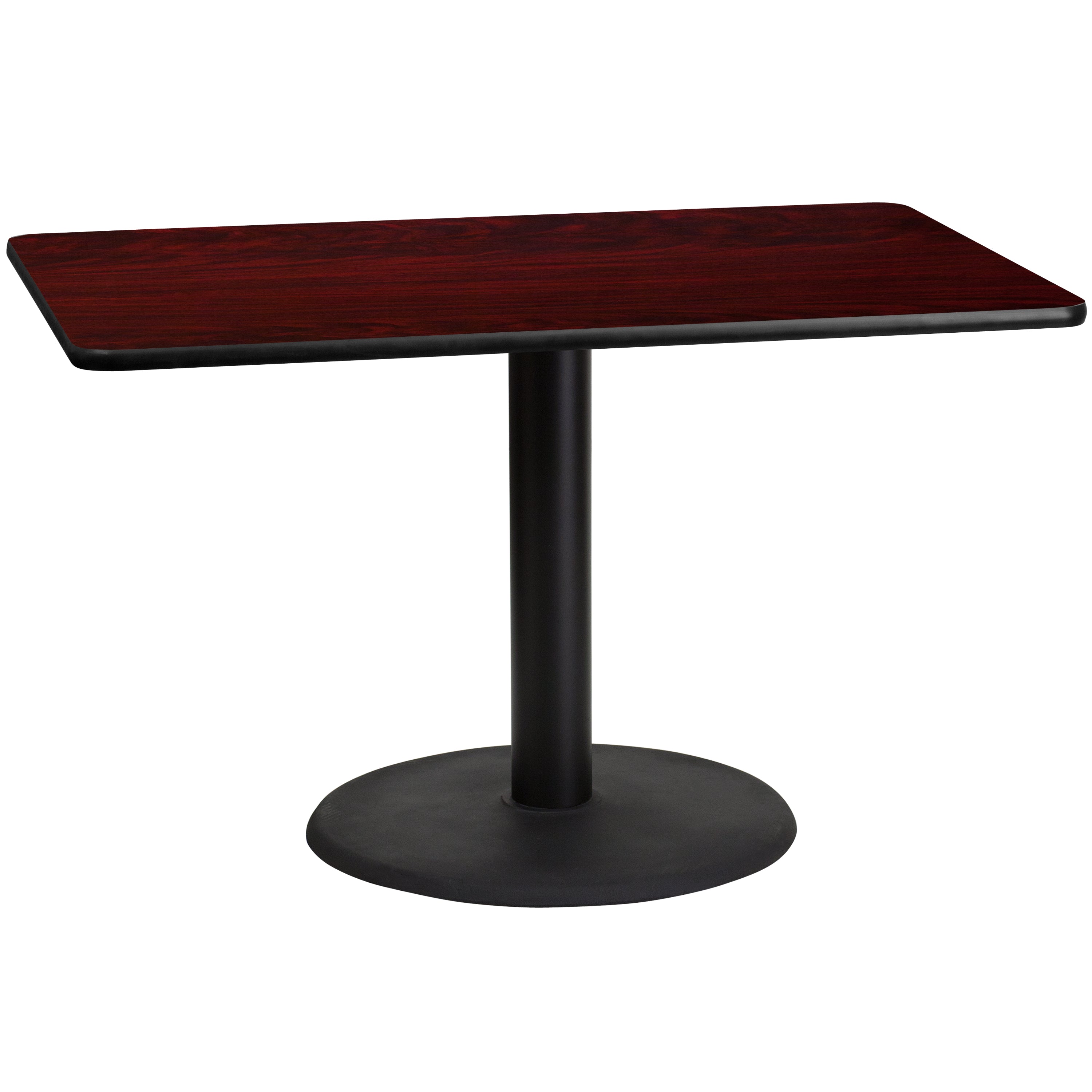 Graniss 30'' x 48'' Rectangular Mahogany Laminate Table Top with 24'' Round Table Height Base