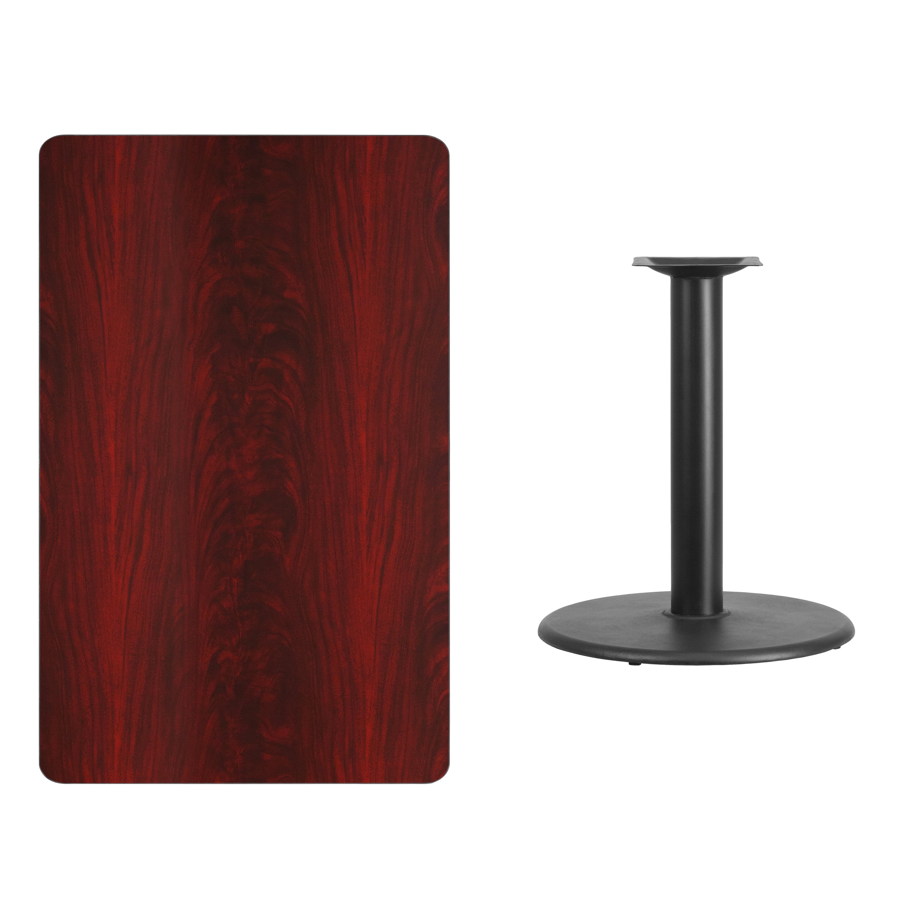 Graniss 30'' x 48'' Rectangular Mahogany Laminate Table Top with 24'' Round Table Height Base