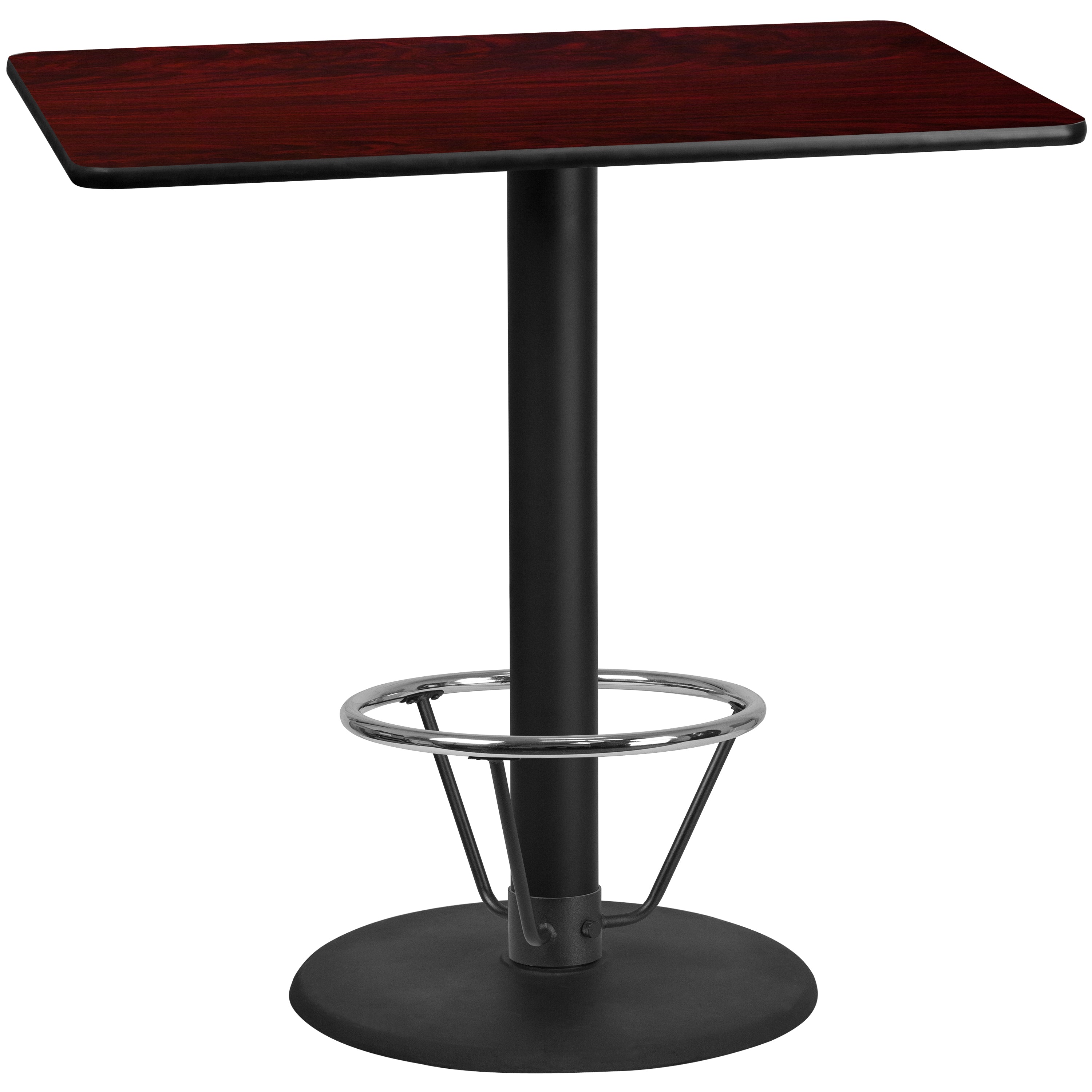 Stiles 30'' x 48'' Rectangular Mahogany Laminate Table Top with 24'' Round Bar Height Table Base and Foot Ring
