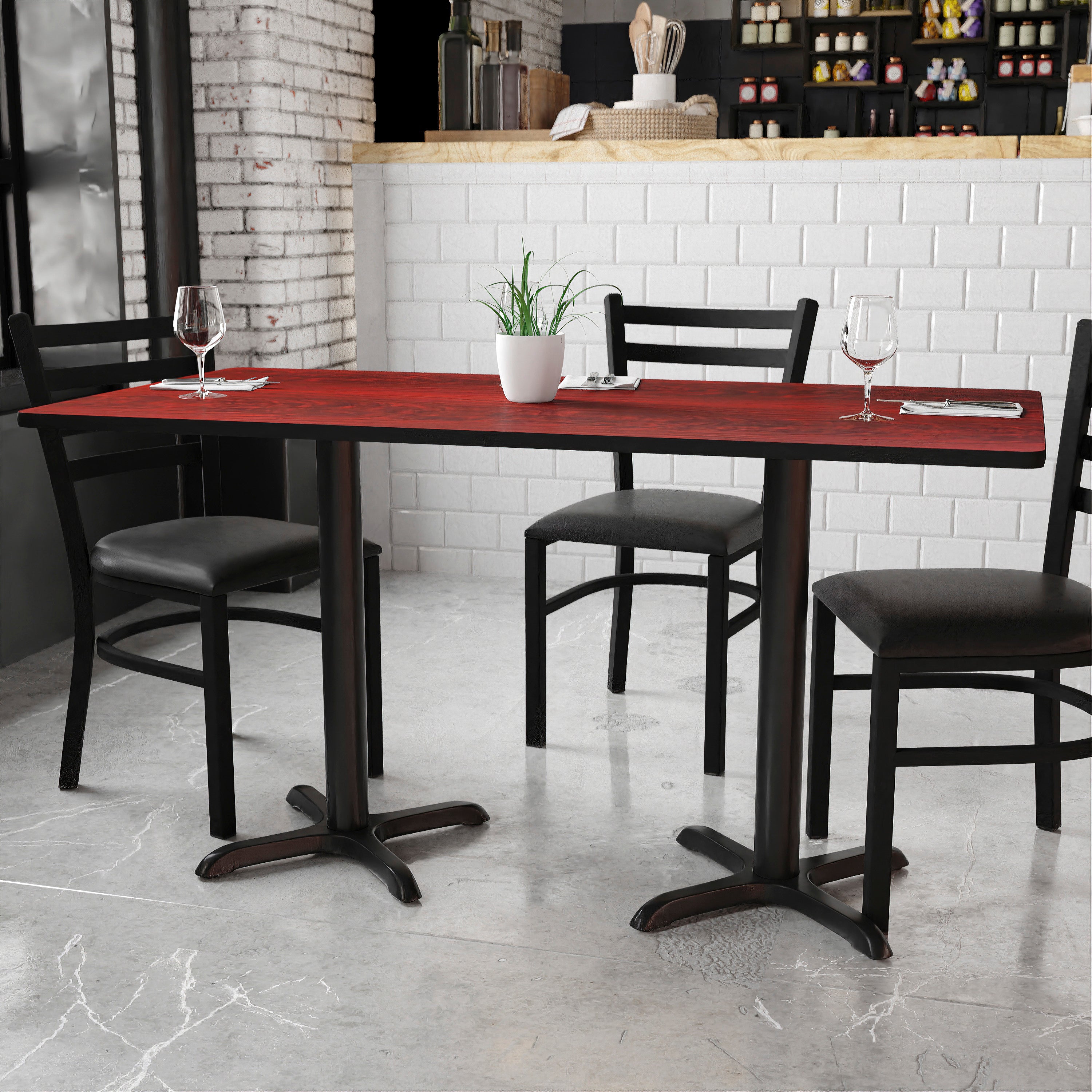 Graniss 30'' x 60'' Rectangular Mahogany Laminate Table Top with 22'' x 22'' Table Height Bases