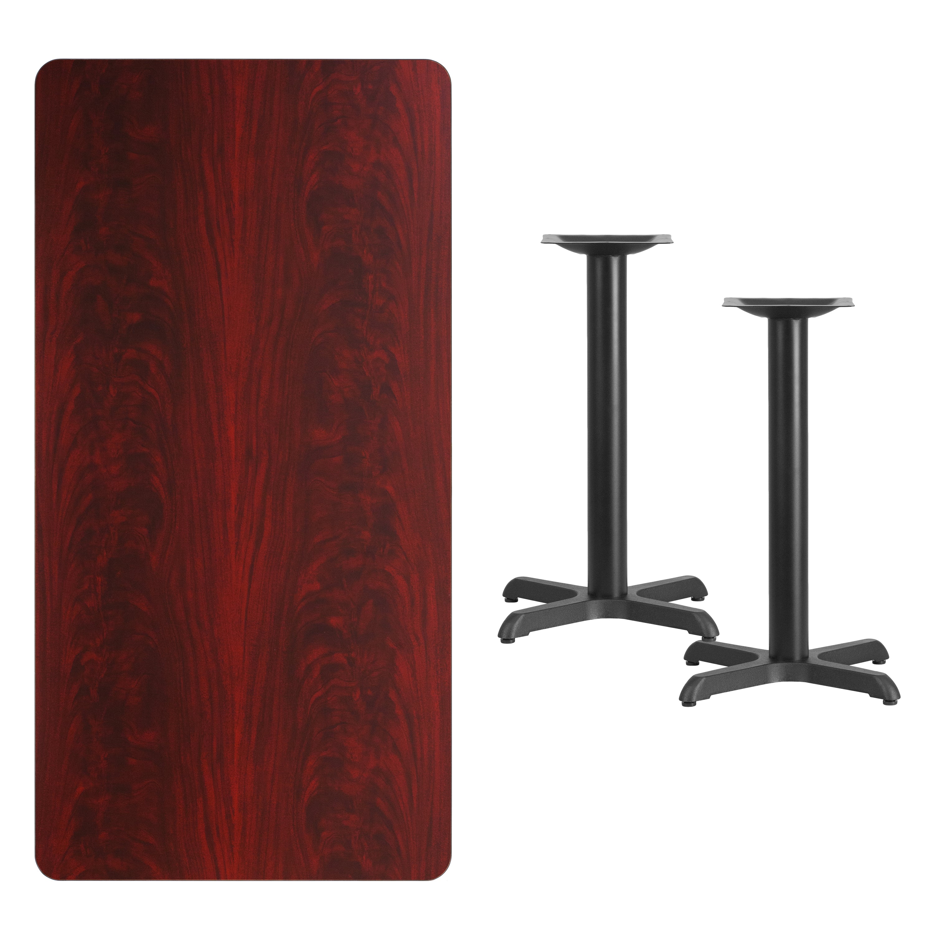 Graniss 30'' x 60'' Rectangular Mahogany Laminate Table Top with 22'' x 22'' Table Height Bases
