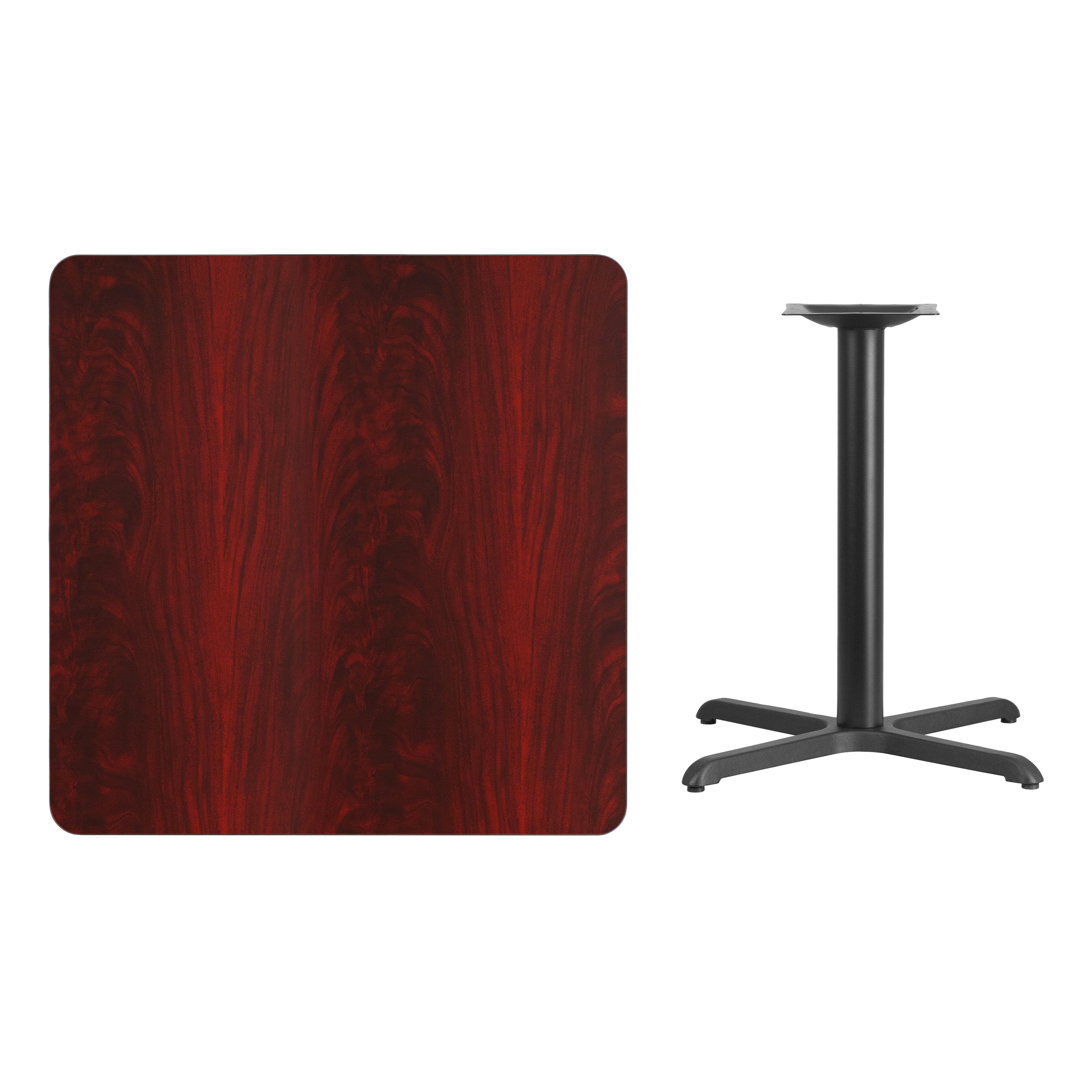 Graniss 36'' Square Mahogany Laminate Table Top with 30'' x 30'' Table Height Base