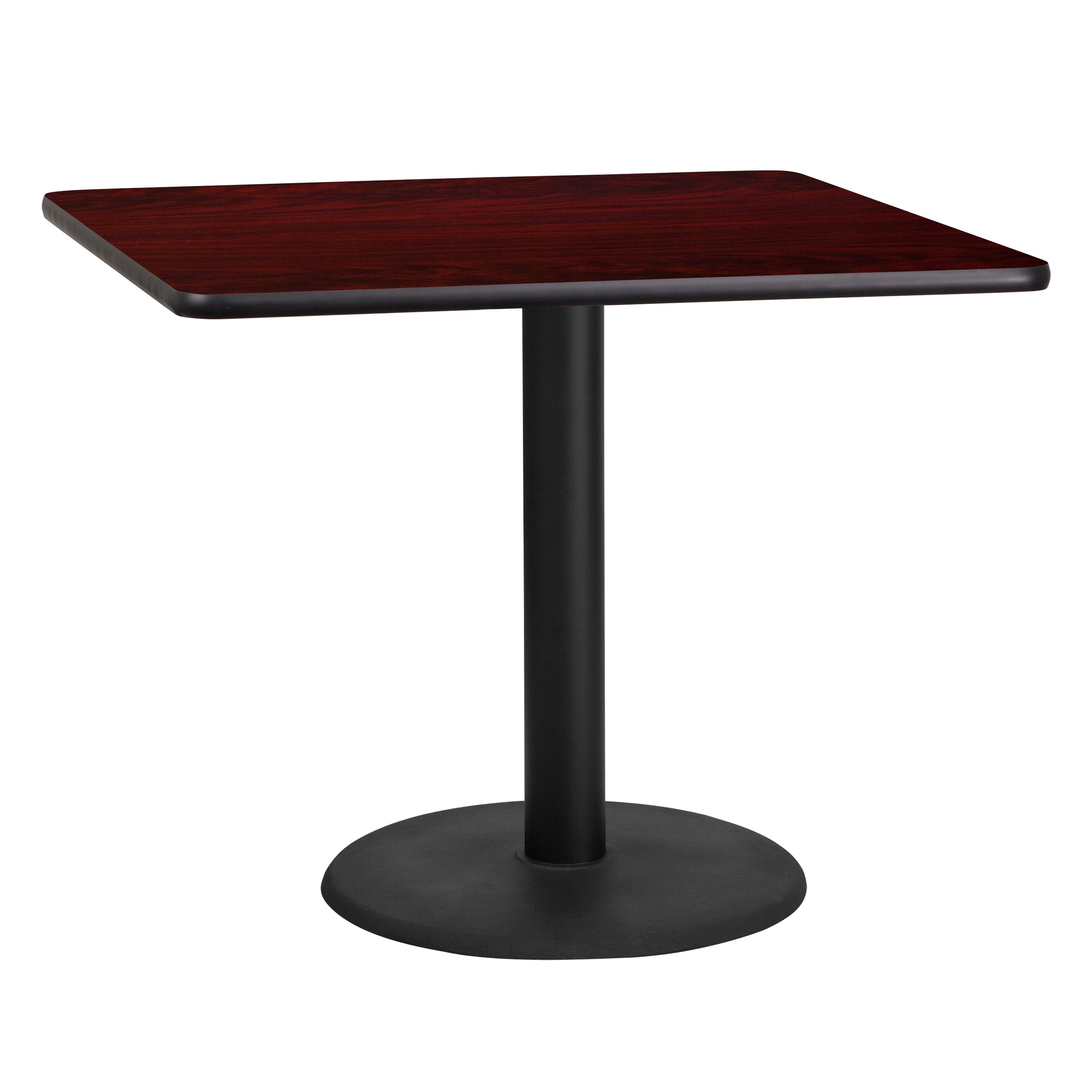 Graniss 36'' Square Mahogany Laminate Table Top with 24'' Round Table Height Base