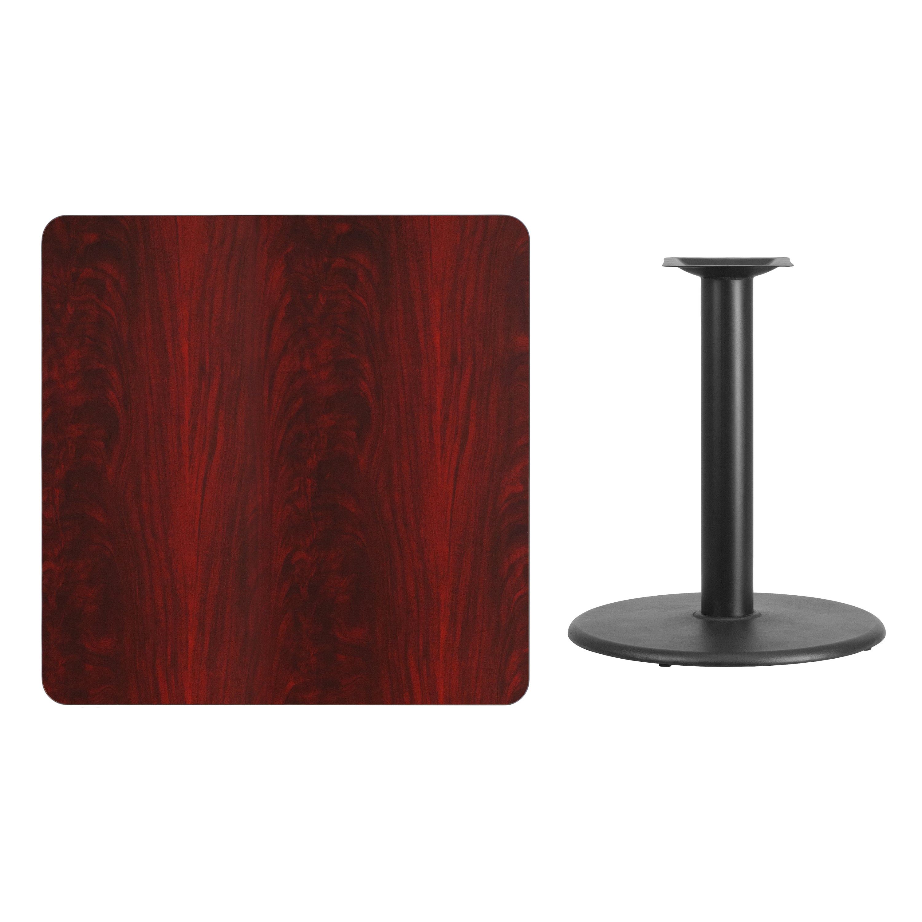 Graniss 36'' Square Mahogany Laminate Table Top with 24'' Round Table Height Base