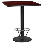 Stiles 36'' Square Mahogany Laminate Table Top with 24'' Round Bar Height Table Base and Foot Ring