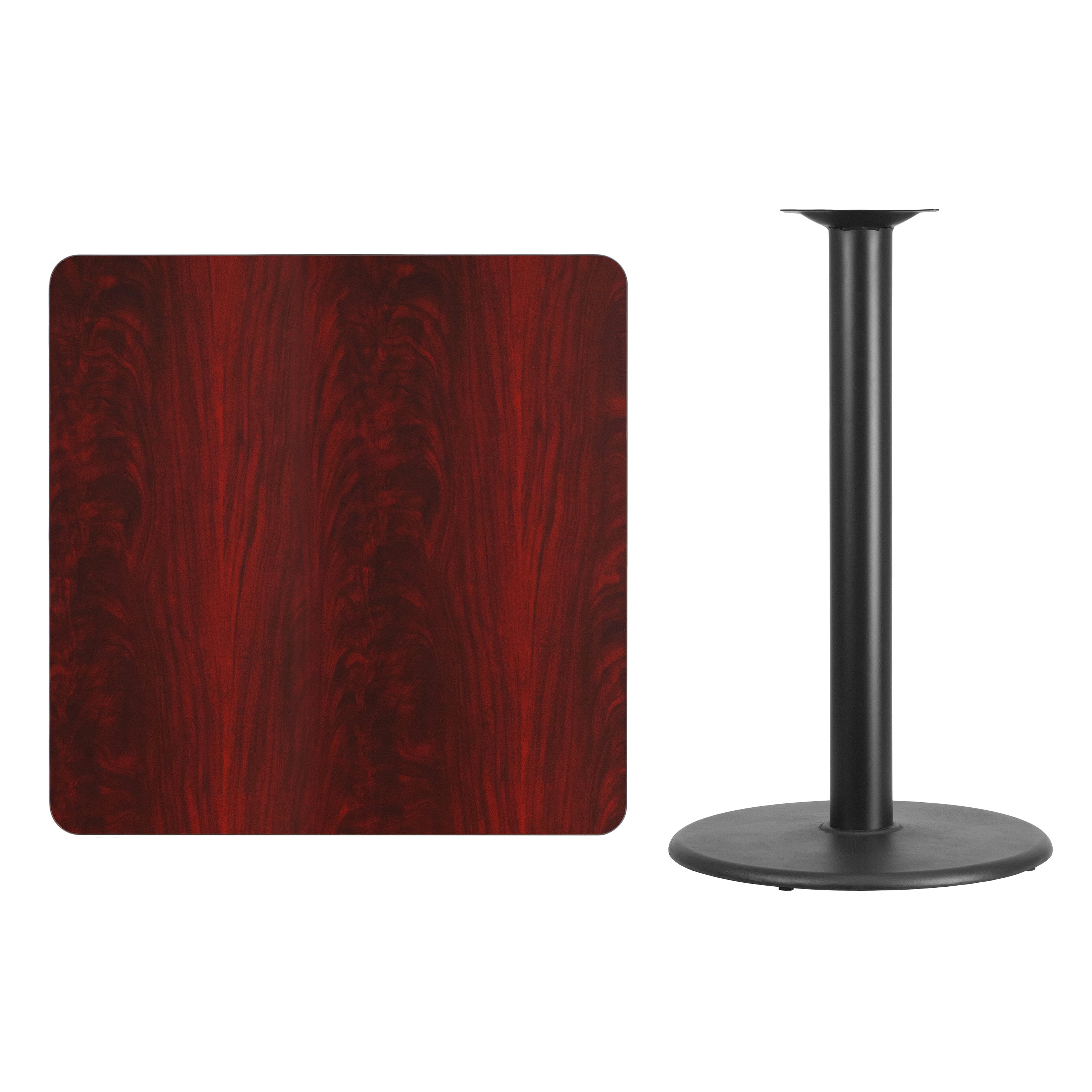 Stiles 36'' Square Mahogany Laminate Table Top with 24'' Round Bar Height Table Base