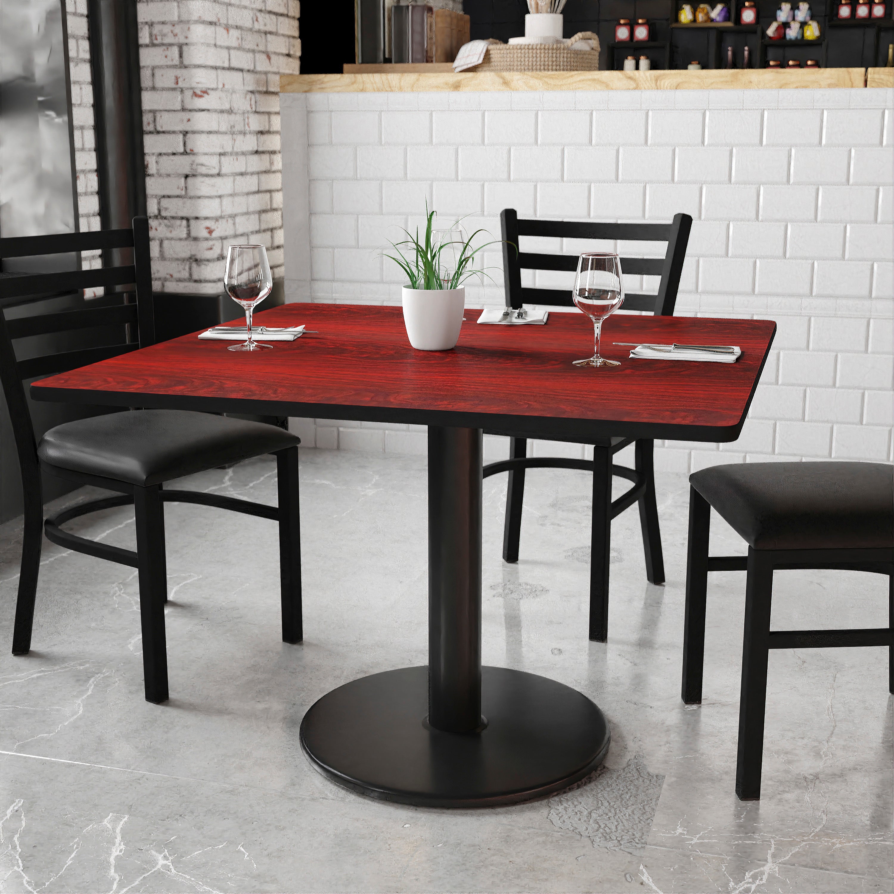 Graniss 42'' Square Mahogany Laminate Table Top with 24'' Round Table Height Base
