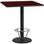 Stiles 42'' Square Mahogany Laminate Table Top with 24'' Round Bar Height Table Base and Foot Ring