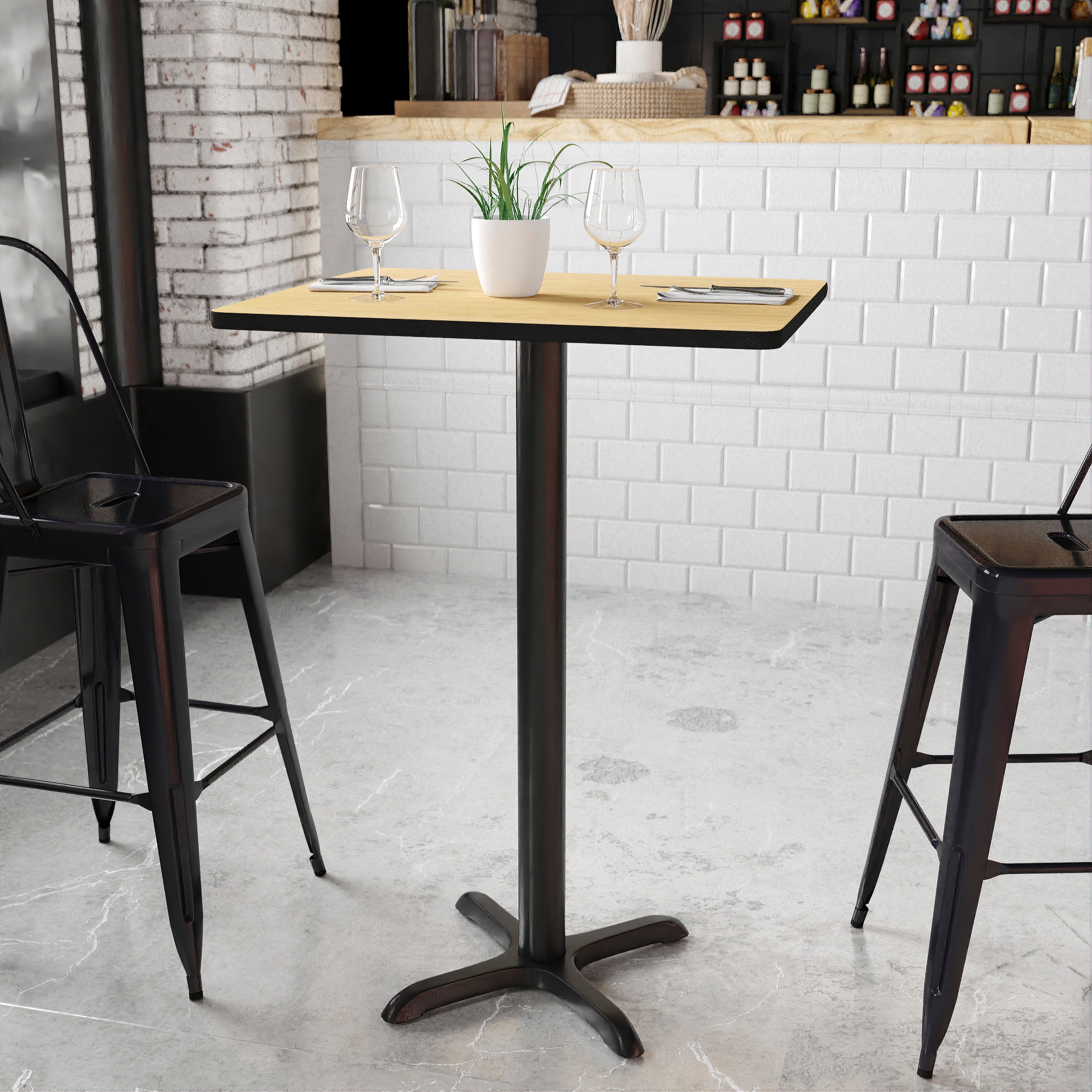 Stiles 24'' x 30'' Rectangular Natural Laminate Table Top with 22'' x 22'' Bar Height Table Base