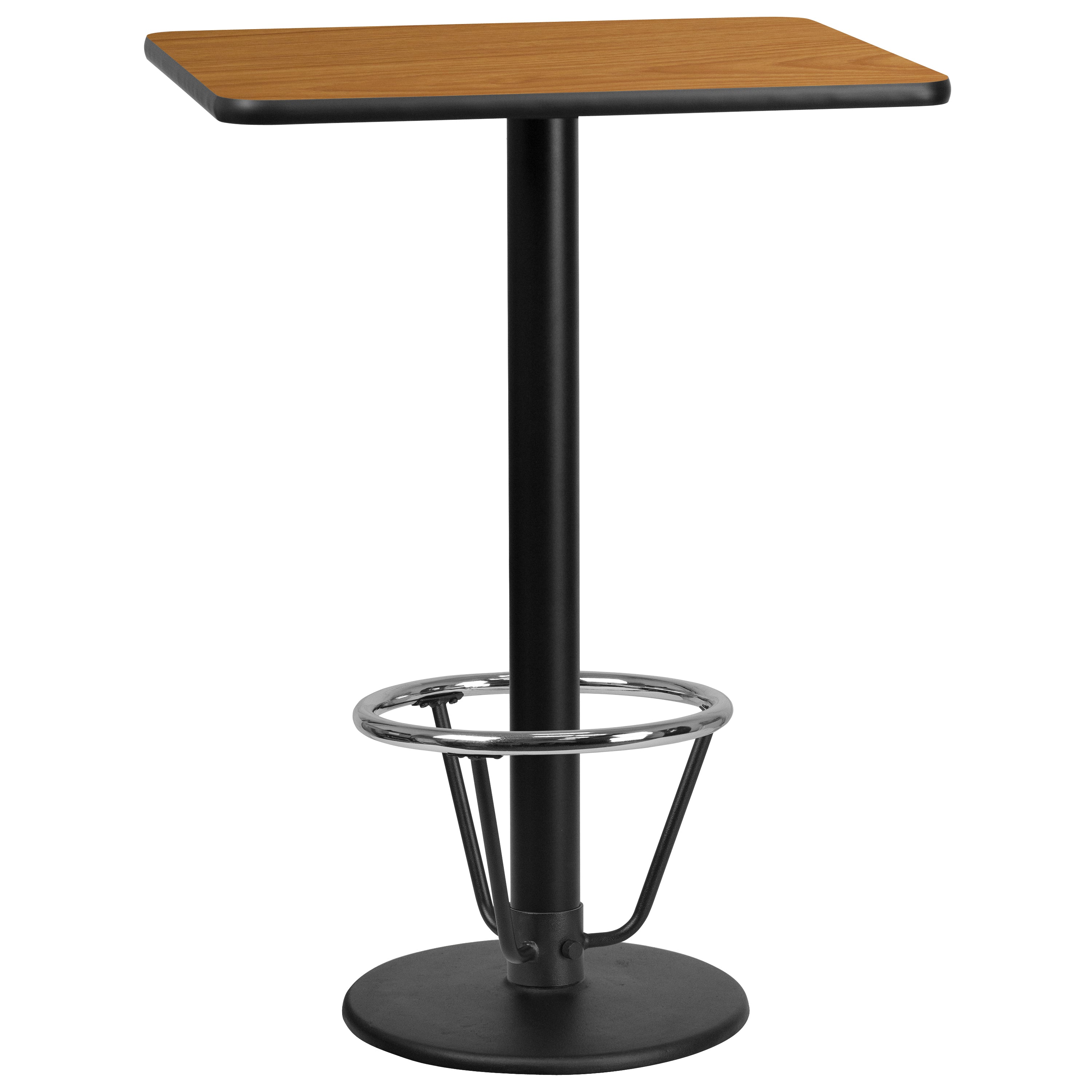 Stiles 24'' x 30'' Rectangular Natural Laminate Table Top with 18'' Round Bar Height Table Base and Foot Ring