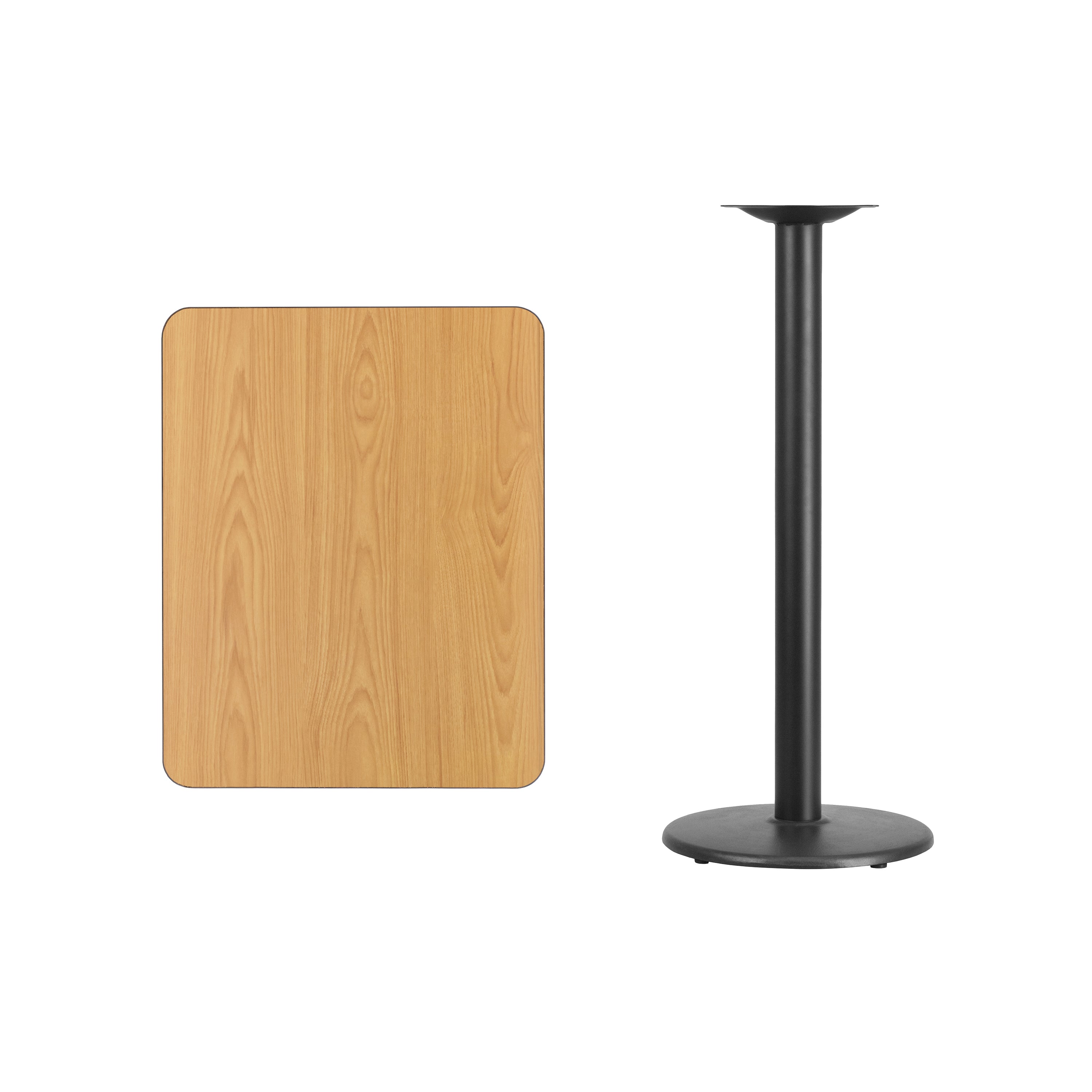Stiles 24'' x 30'' Rectangular Natural Laminate Table Top with 18'' Round Bar Height Table Base