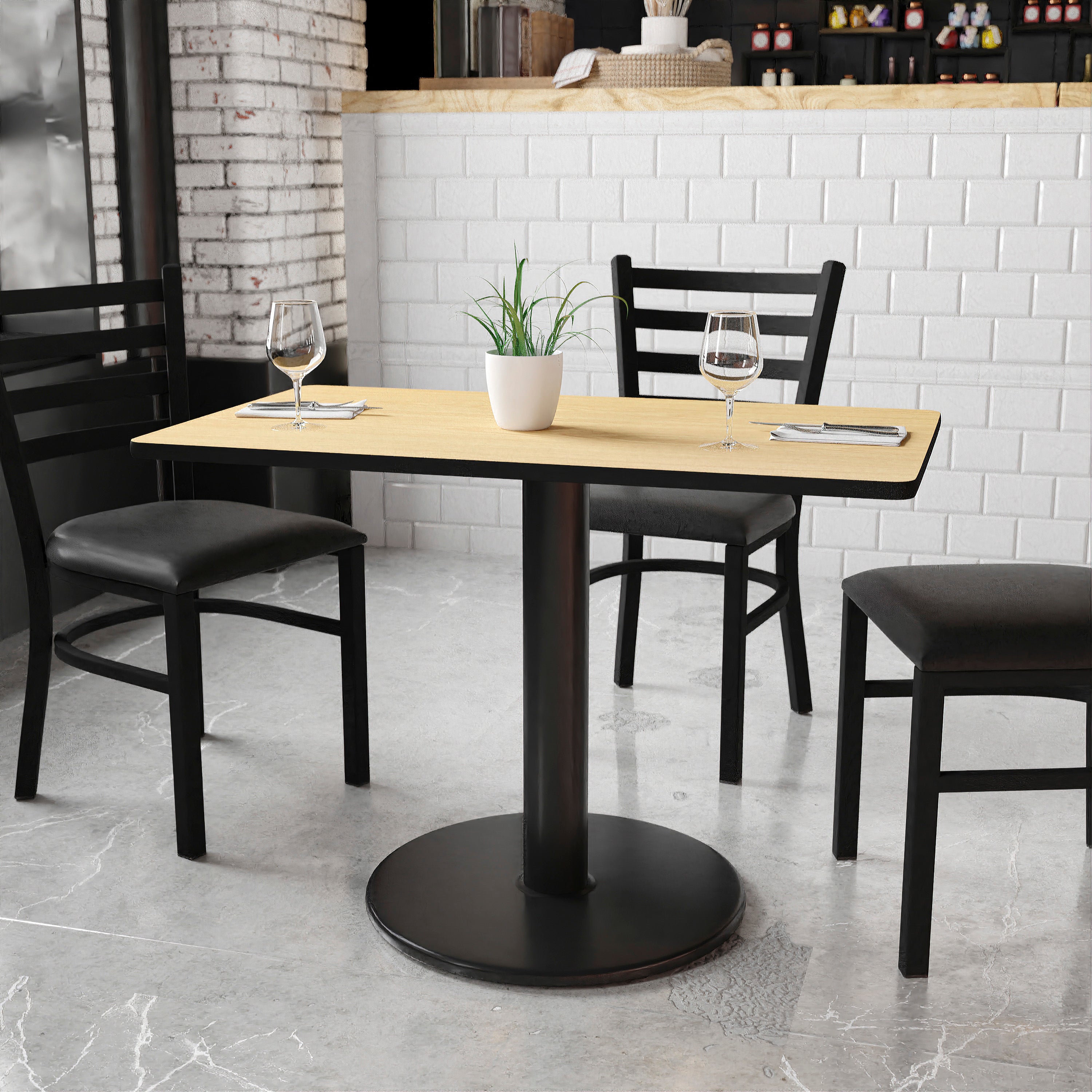 Graniss 24'' x 42'' Rectangular Natural Laminate Table Top with 24'' Round Table Height Base