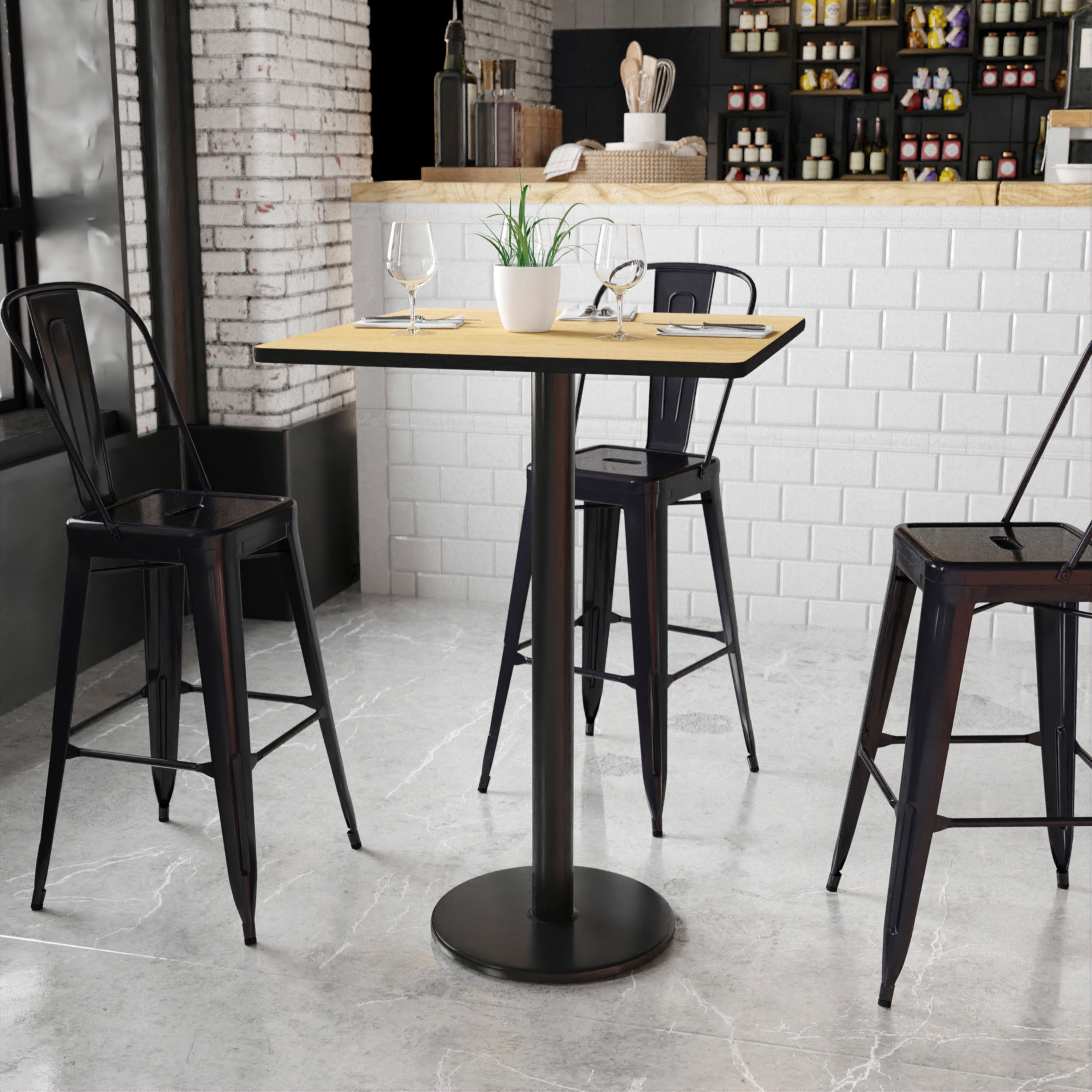 Stiles 30'' Square Natural Laminate Table Top with 18'' Round Bar Height Table Base