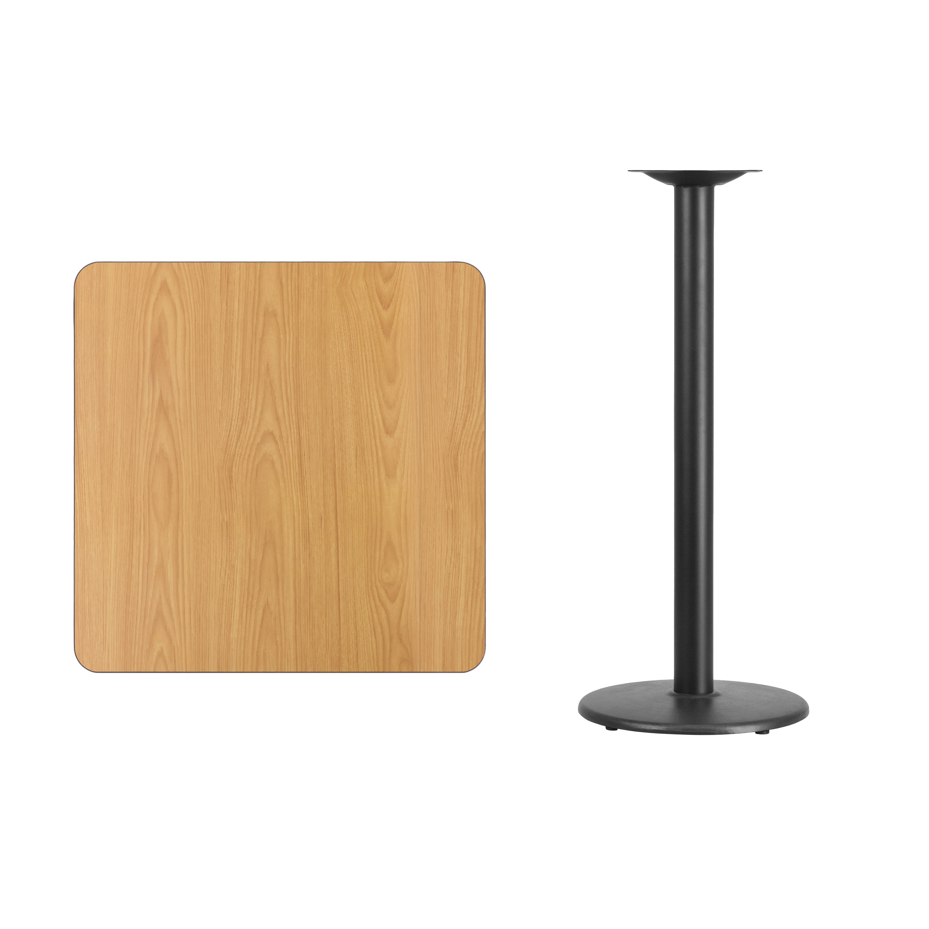 Stiles 30'' Square Natural Laminate Table Top with 18'' Round Bar Height Table Base