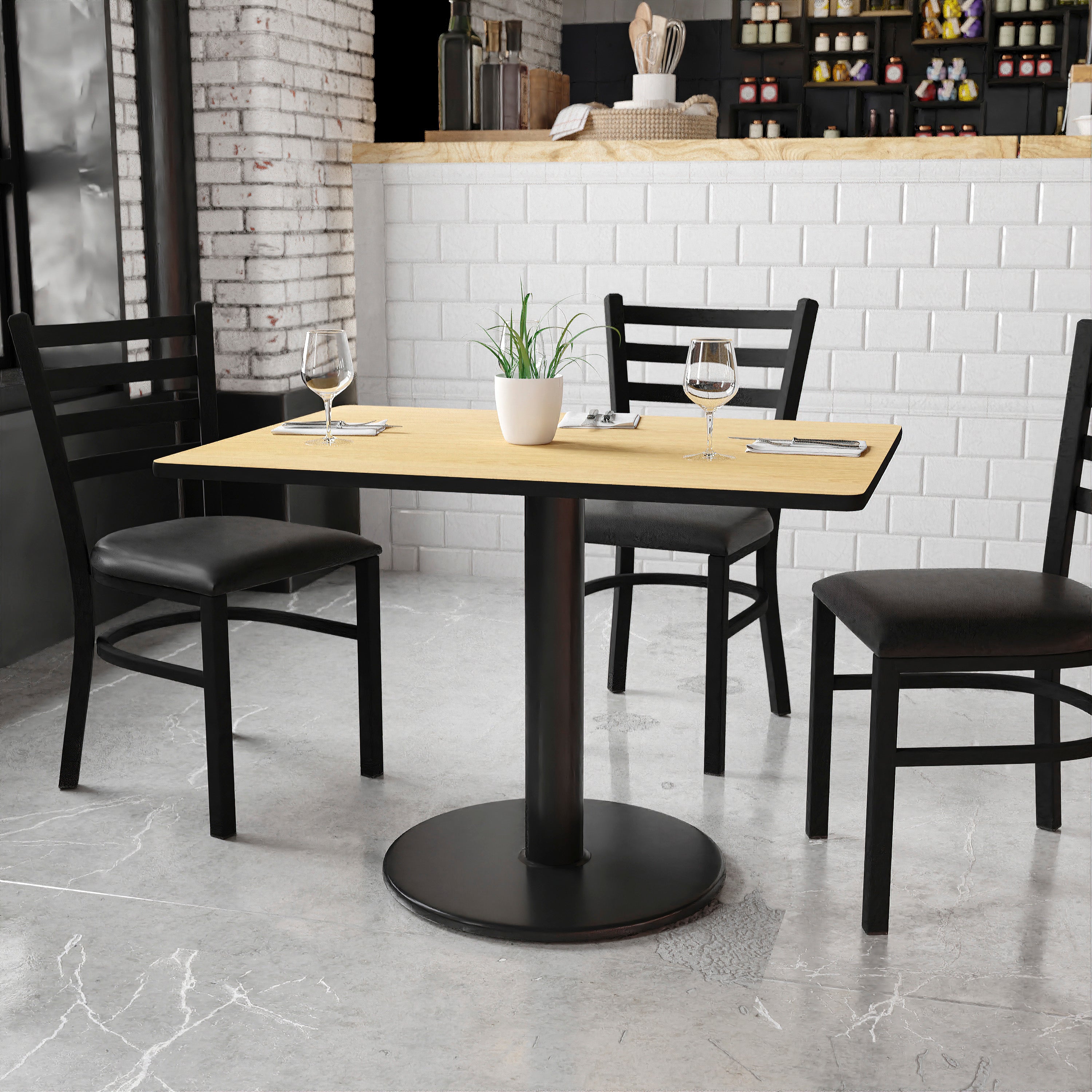Graniss 30'' x 42'' Rectangular Natural Laminate Table Top with 24'' Round Table Height Base